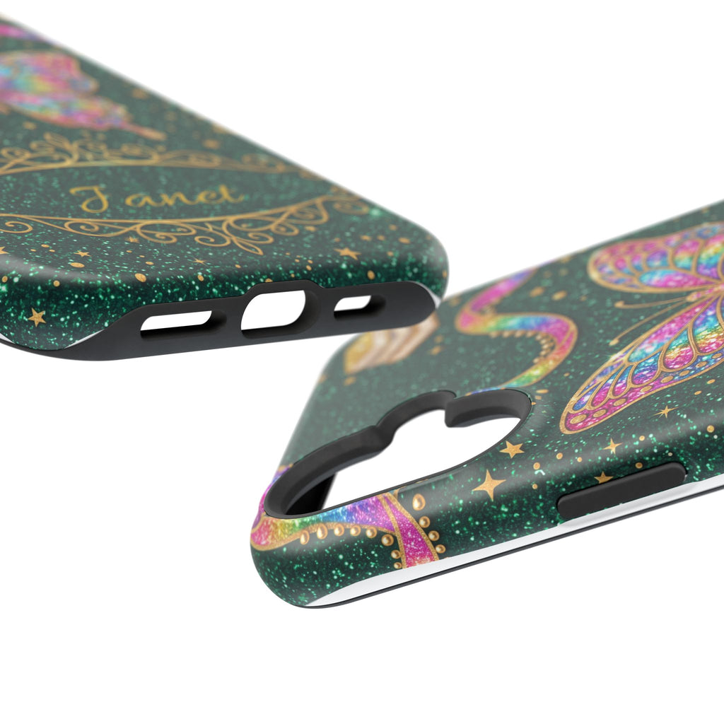 Rainbow Glitter Butterfly Personalized Teacher Phone Case — Wireless Charging Cover