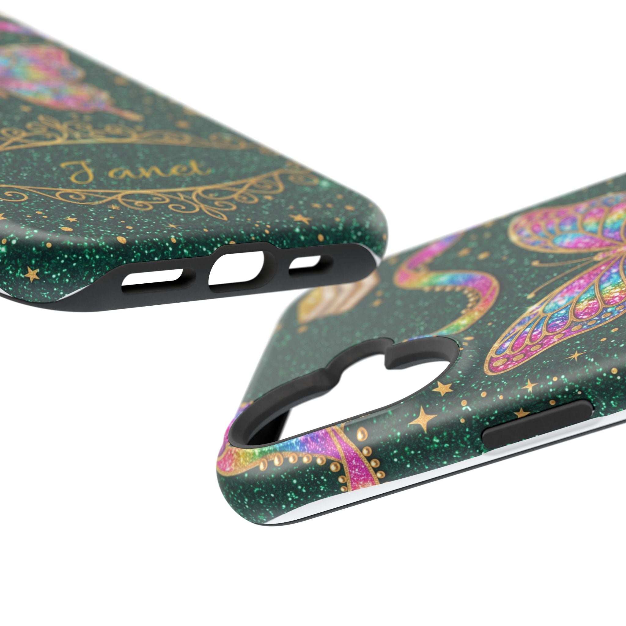 Rainbow Glitter Butterfly Personalized Teacher Phone Case — Wireless Charging Cover