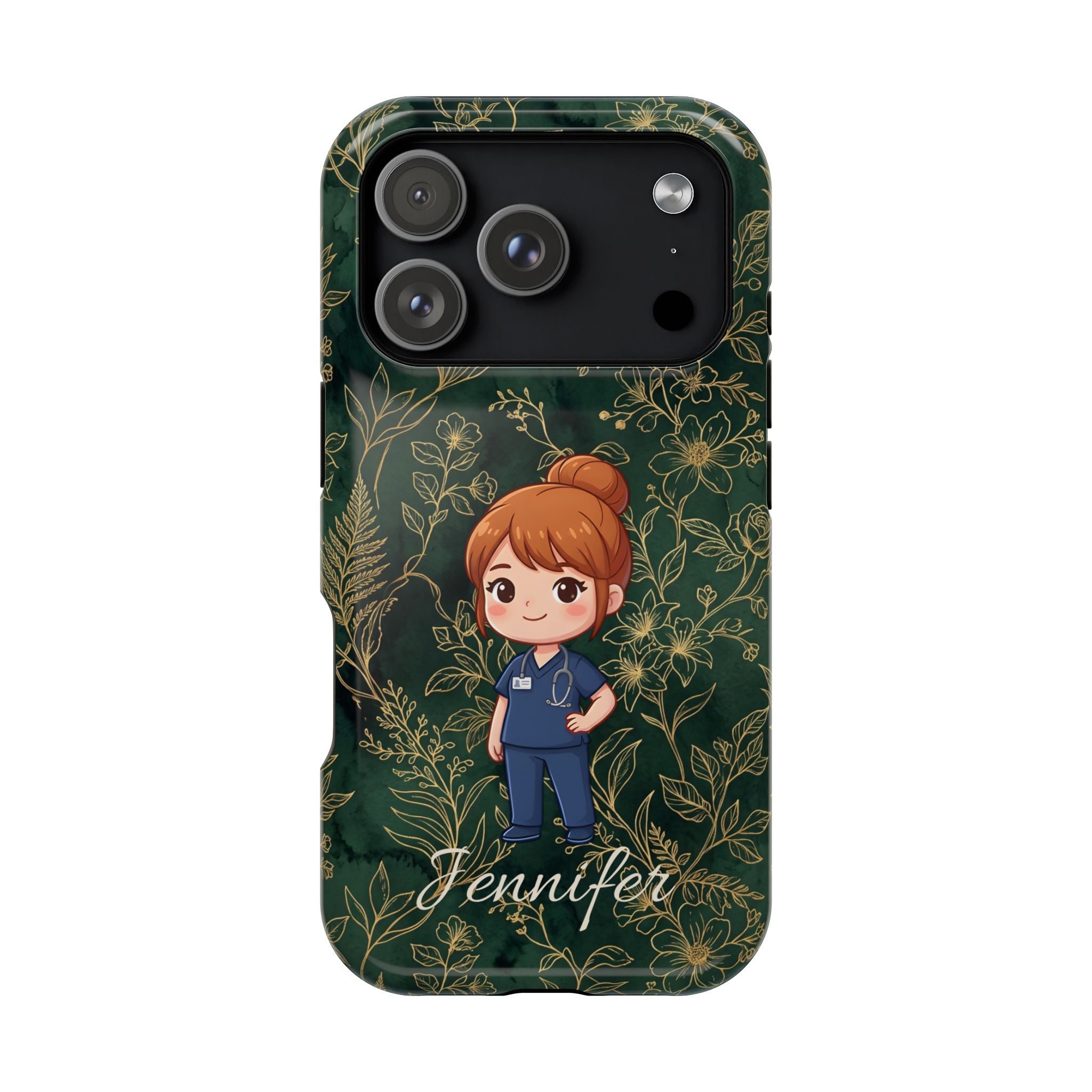 Personalized Nurse Botanical Phone Case — Impact-Resistant Wireless Charging Cover