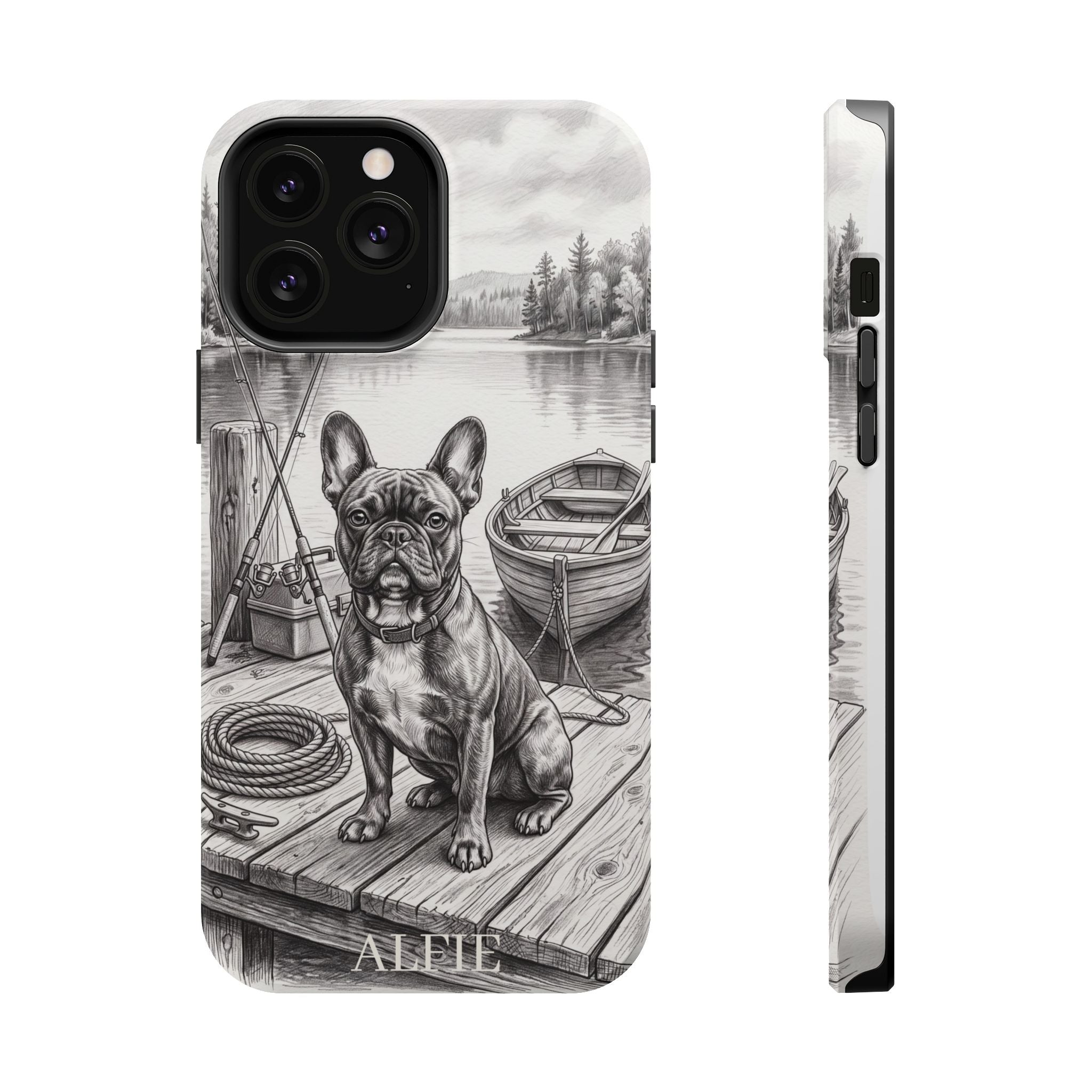 Personalized French Bulldog Lakeside Dock Phone Case — Wireless Charging Cover