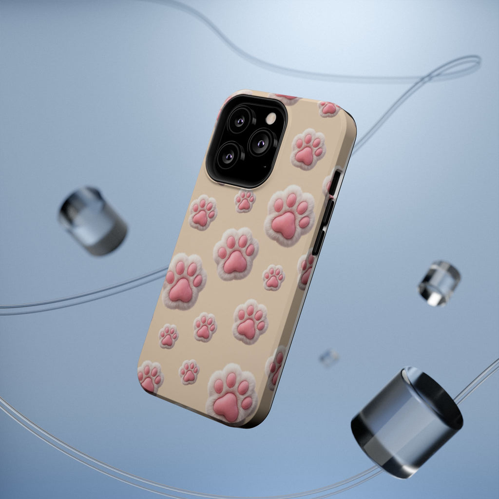 Pink Paw Print Phone Case — Impact-Resistant Wireless Charging Cover