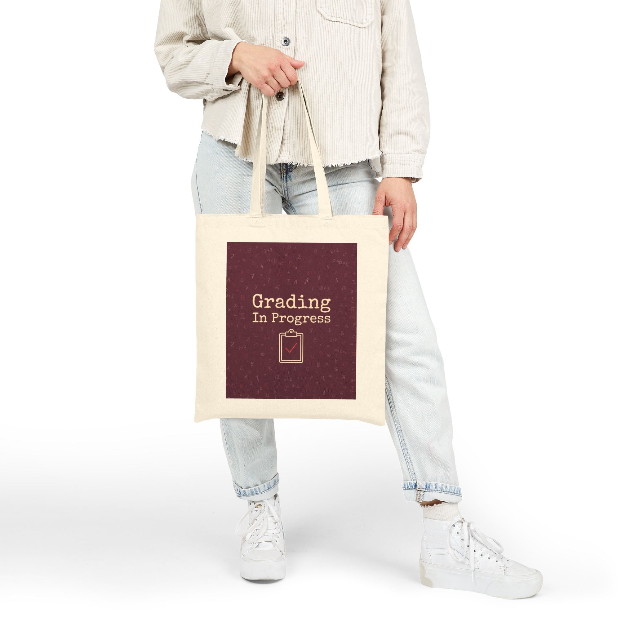 Grading In Progress - Teacher Tote Bag — Teacher Canvas Tote, Funny Teacher Gift for Graders