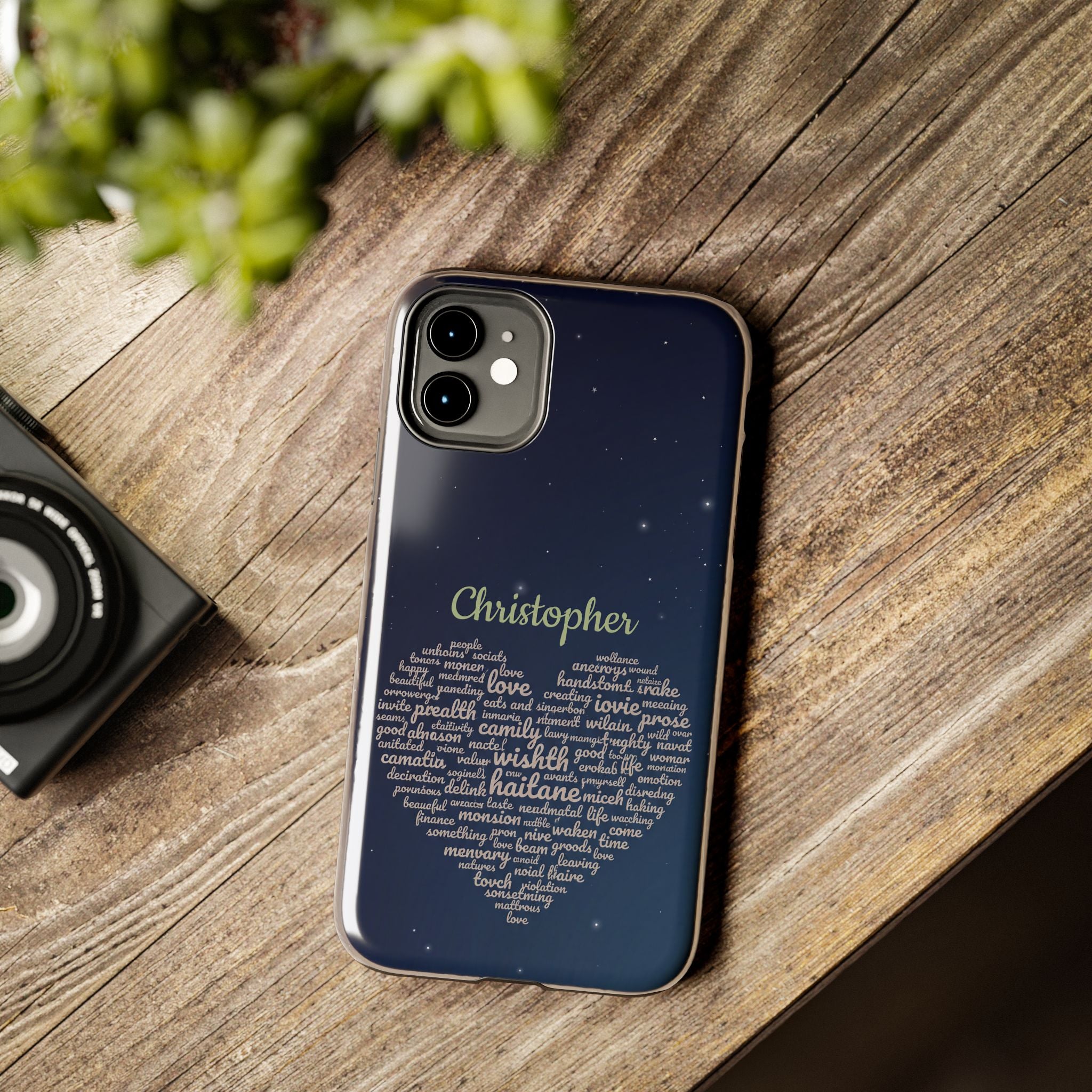 Personalized Teacher Heart Word Cloud Phone Case — Custom Name Starry Design