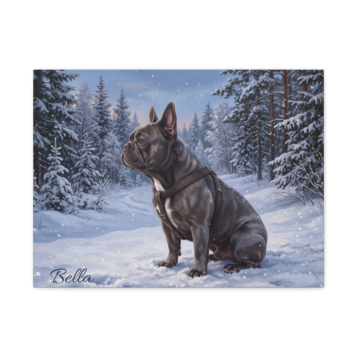 French Bulldog Personalized Canvas | Snowy Winter Forest Wall Art