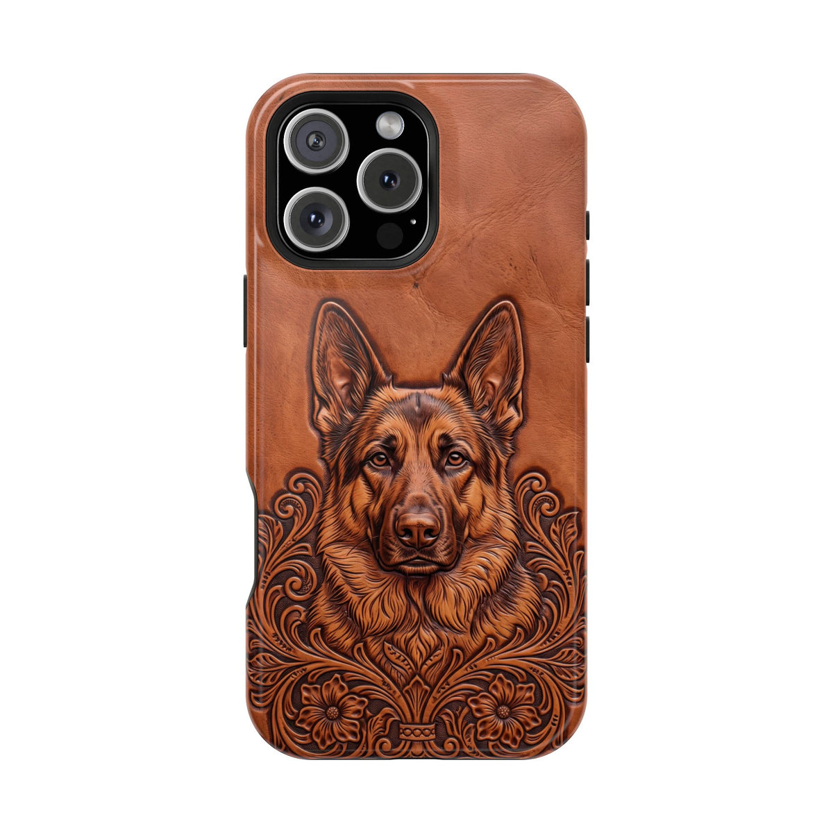 German Shepherd Phone Case | Western Tooled Art — Tough Magnetic Case with Wireless Charging