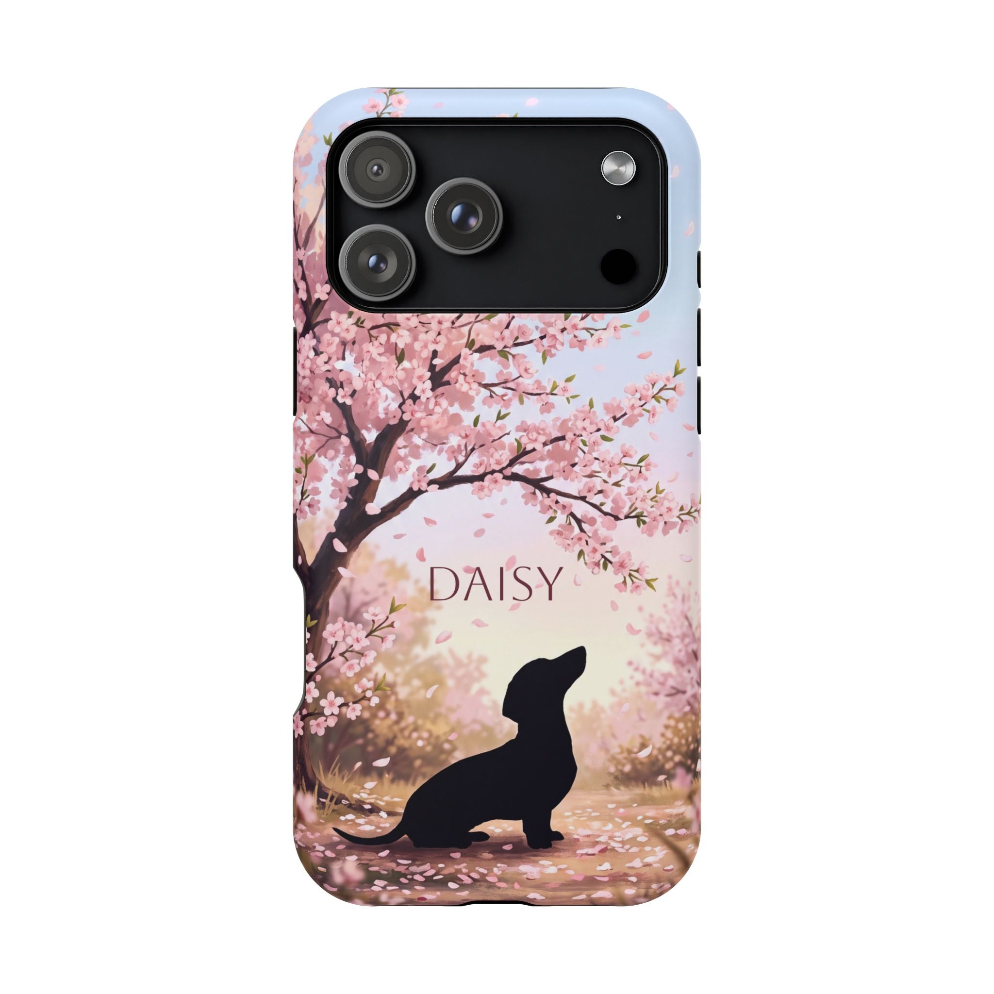 Personalized Dachshund Cherry Blossom Phone Case — Wireless Charging Cover