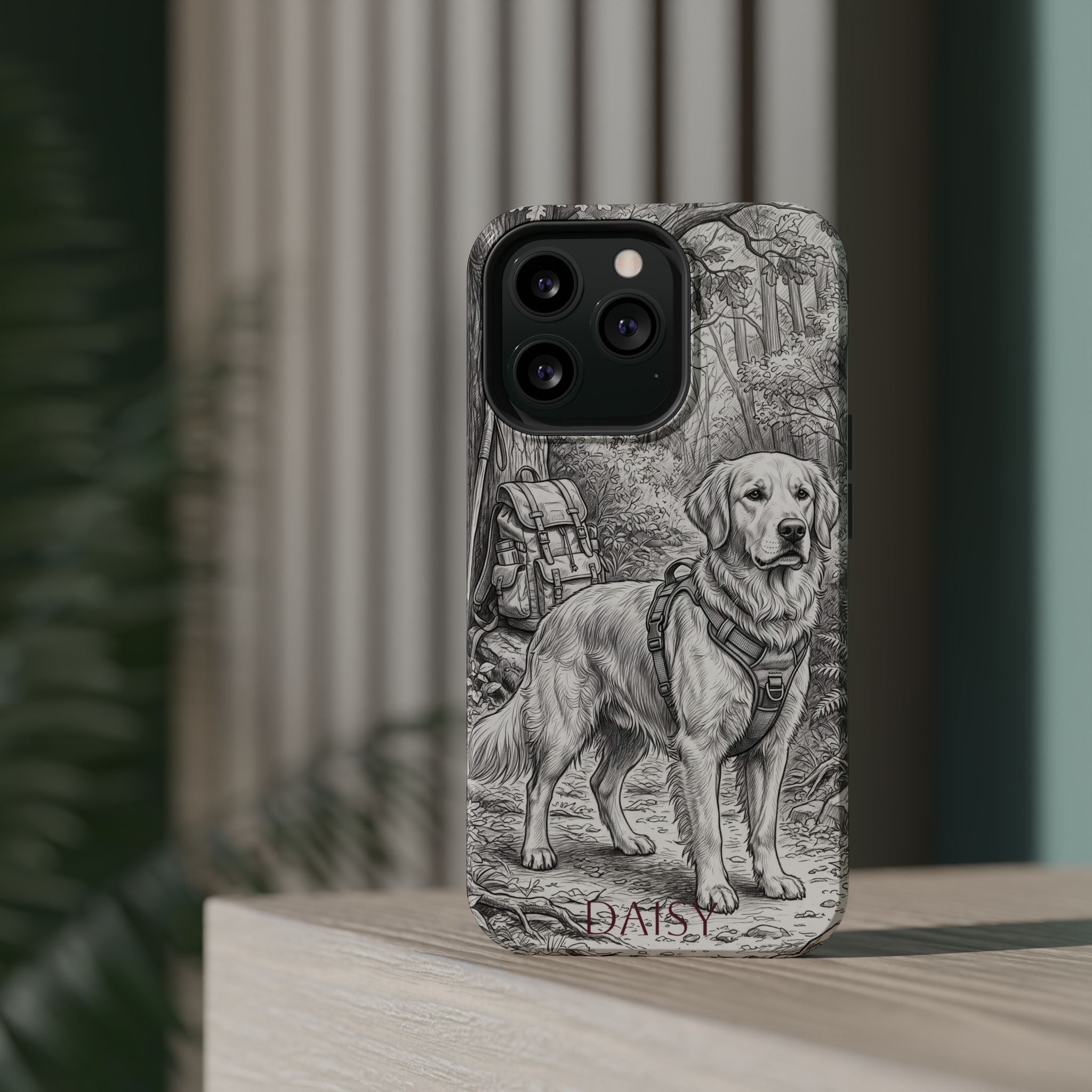 Personalized Golden Retriever Woodland Trail Phone Case — Wireless Charging Cover