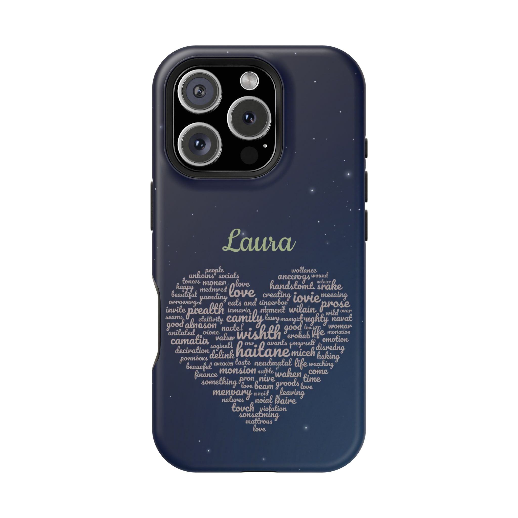 Personalized Teacher Heart Word Art Phone Case — Navy Wireless Charging Cover