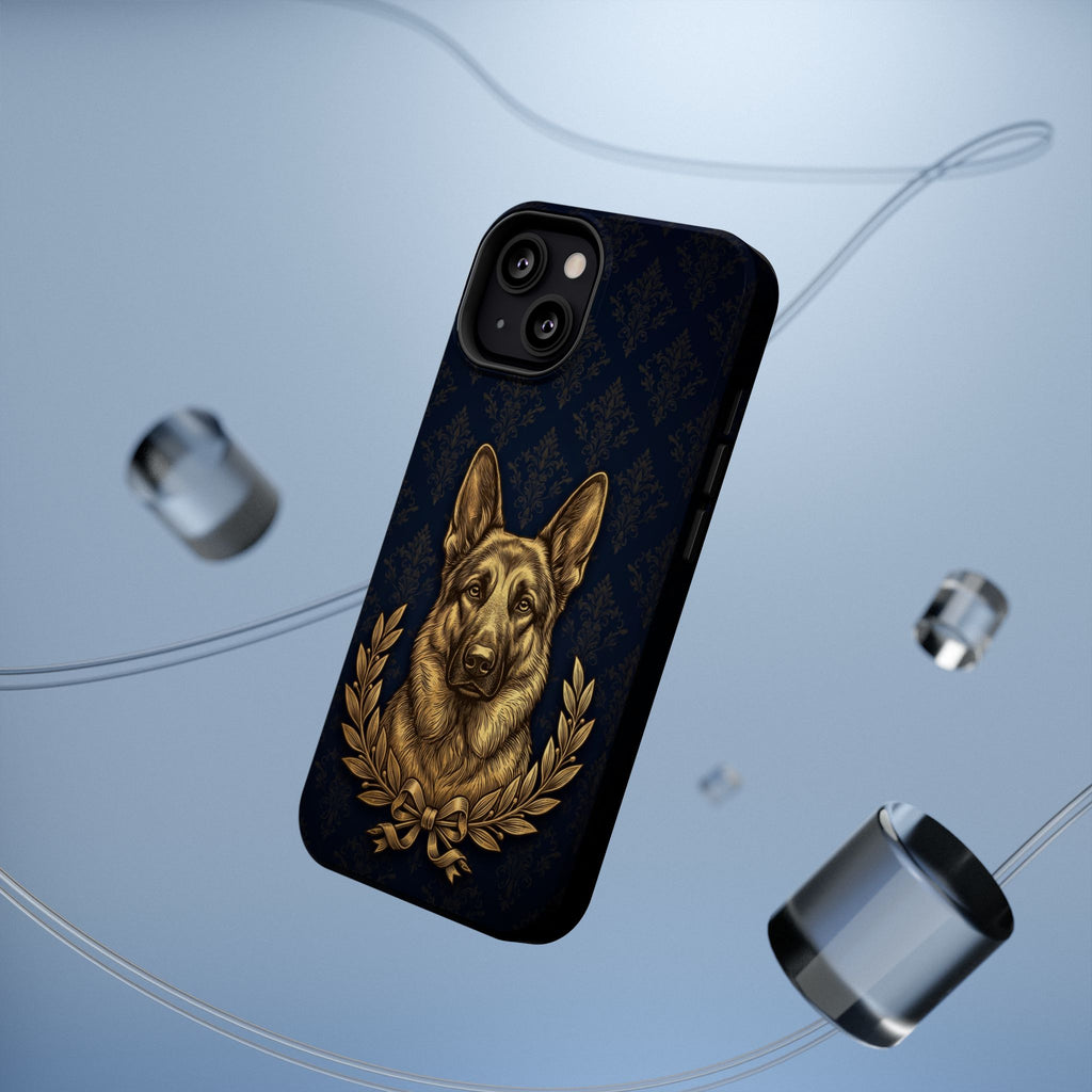 German Shepherd Phone Case | Navy Gold Laurel Art — Tough Magnetic Case with Wireless Charging