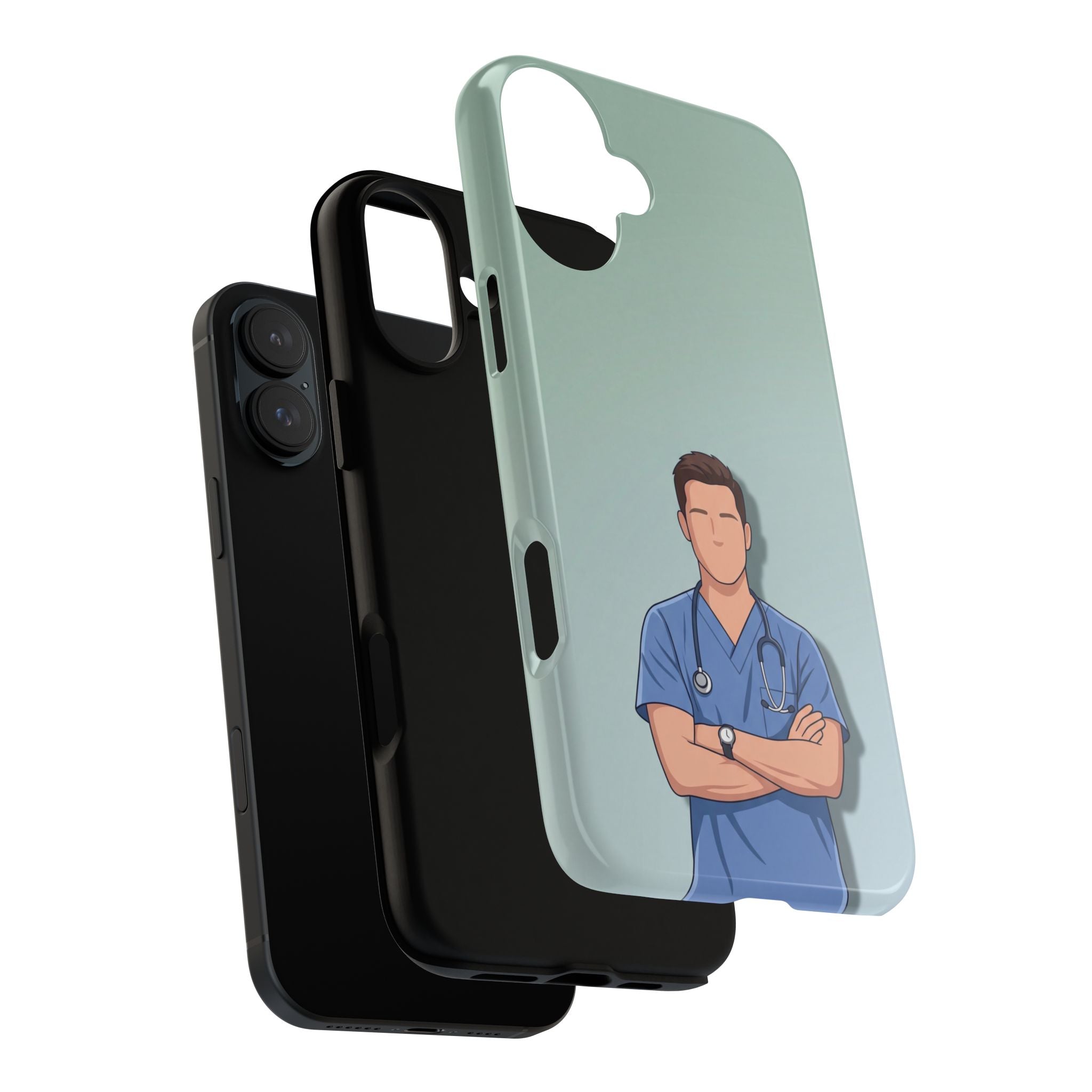 Male Nurse Phone Case | Confident Nurse in Blue Scrubs Illustration | iPhone & Samsung