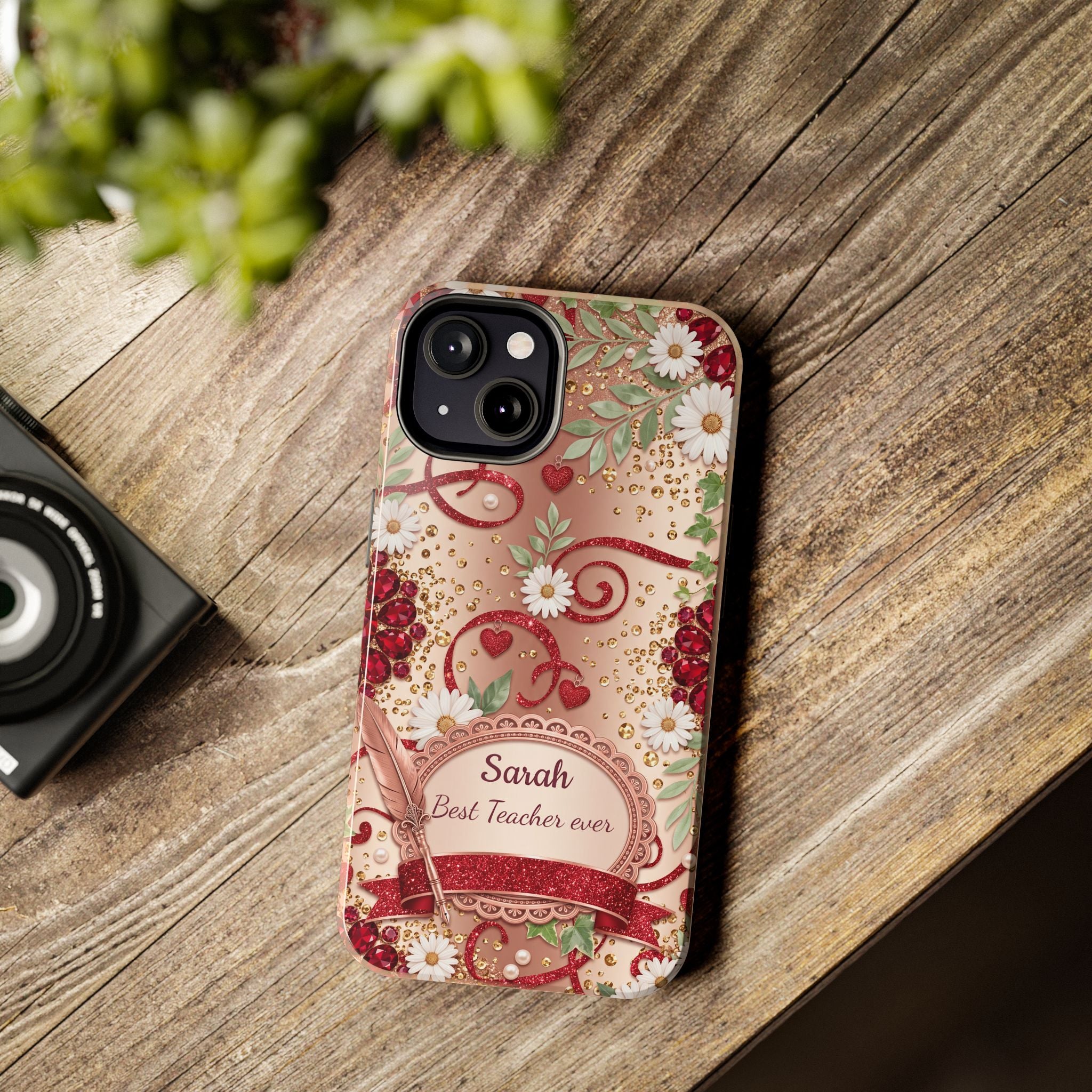 Personalized Teacher Phone Case — Custom Name and Message - Floral Jeweled Design