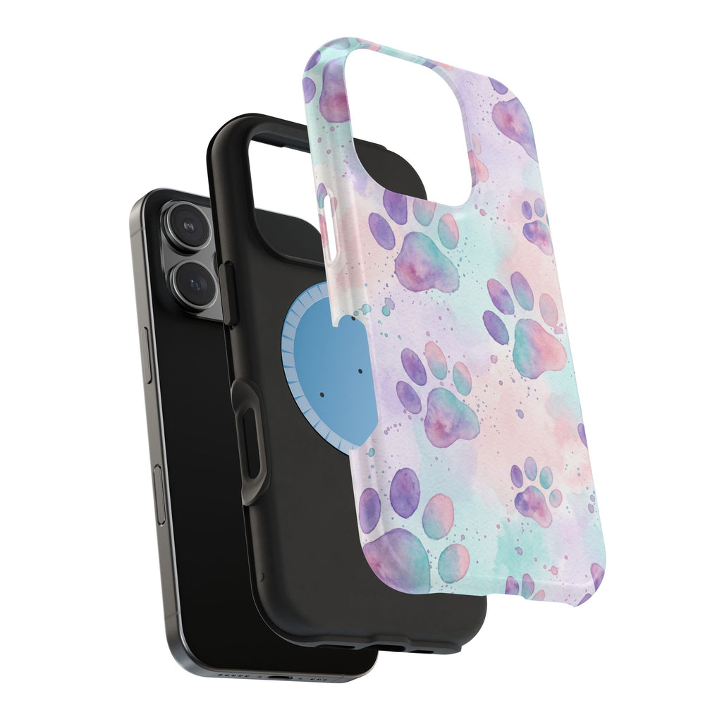 Watercolor Paw Print Phone Case — Impact-Resistant Wireless Charging Cover