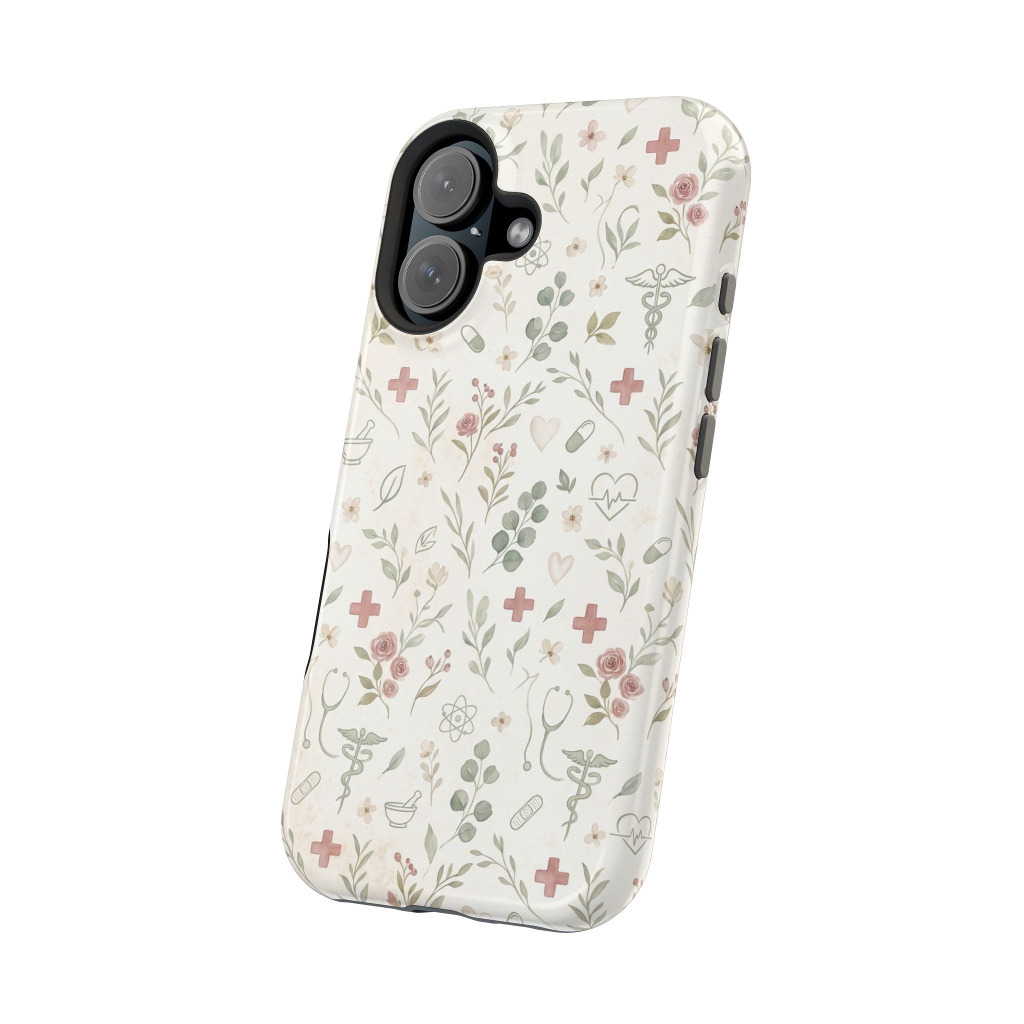 Floral Nurse Phone Case — Impact-Resistant Wireless Charging Cover