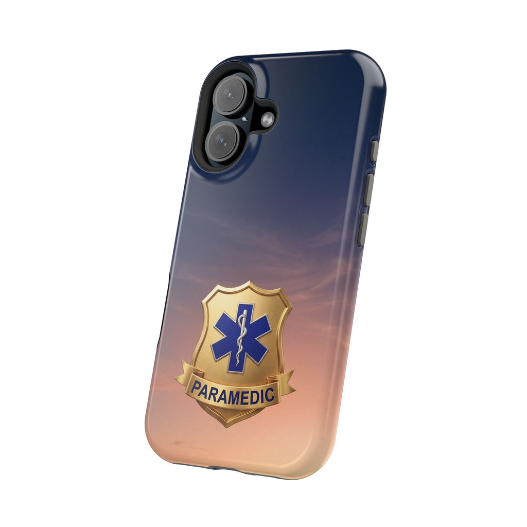 Gold Paramedic Badge Sunset Sky Phone Case — Magnetic Wireless Charging Cover
