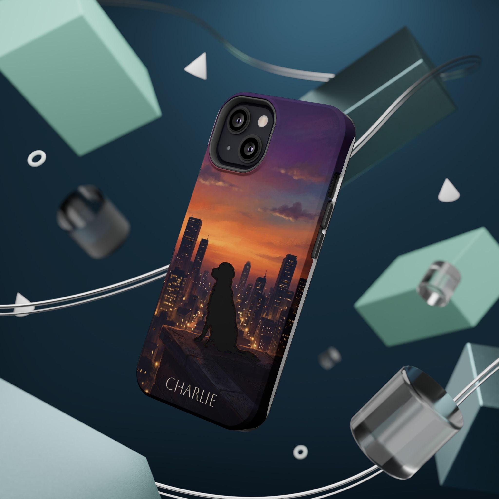 Personalized Golden Retriever City Skyline Phone Case — Wireless Charging Cover