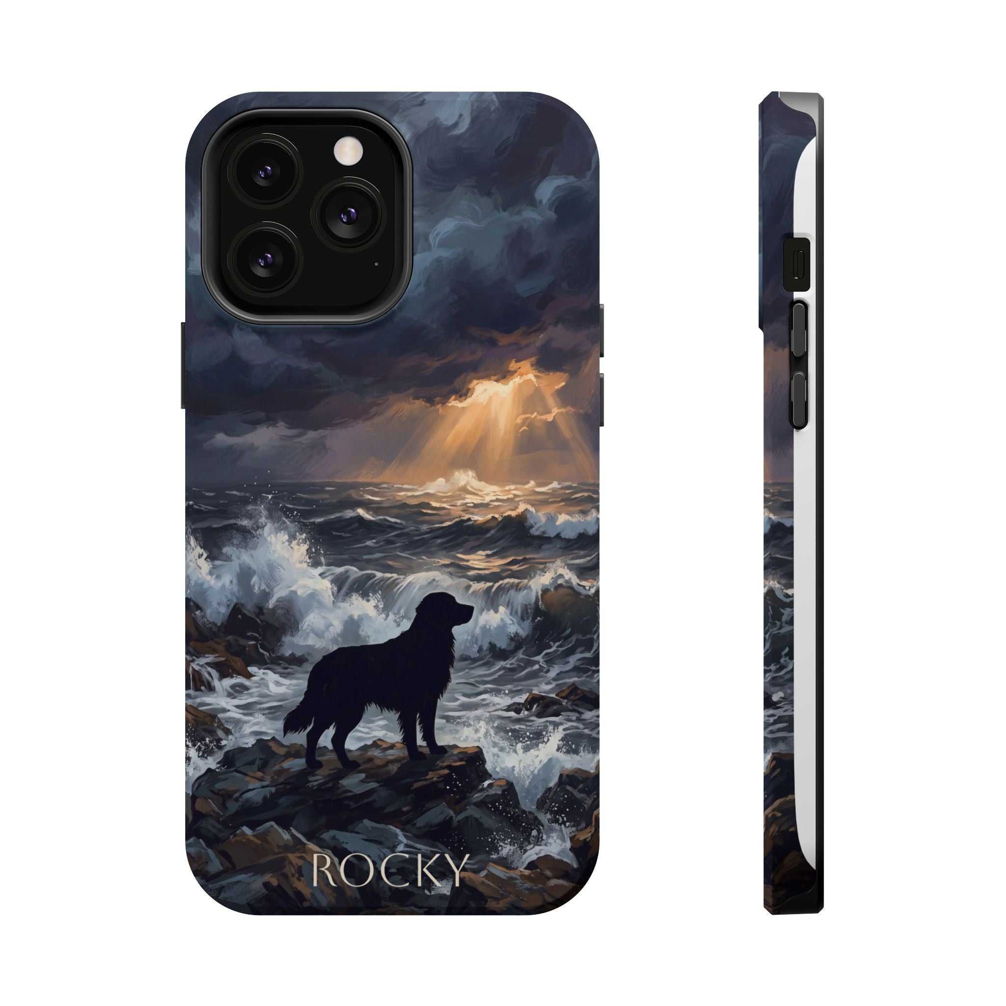 Personalized Golden Retriever Stormy Sea Phone Case — Wireless Charging Cover