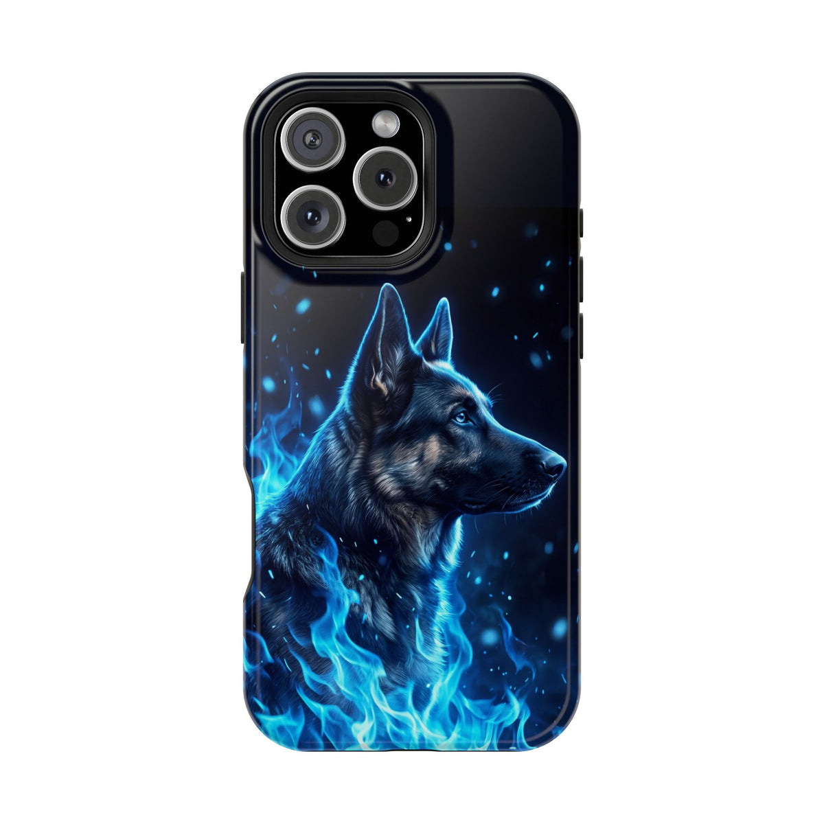 German Shepherd Phone Case | Blue Flame Art — Tough Magnetic Case with Wireless Charging