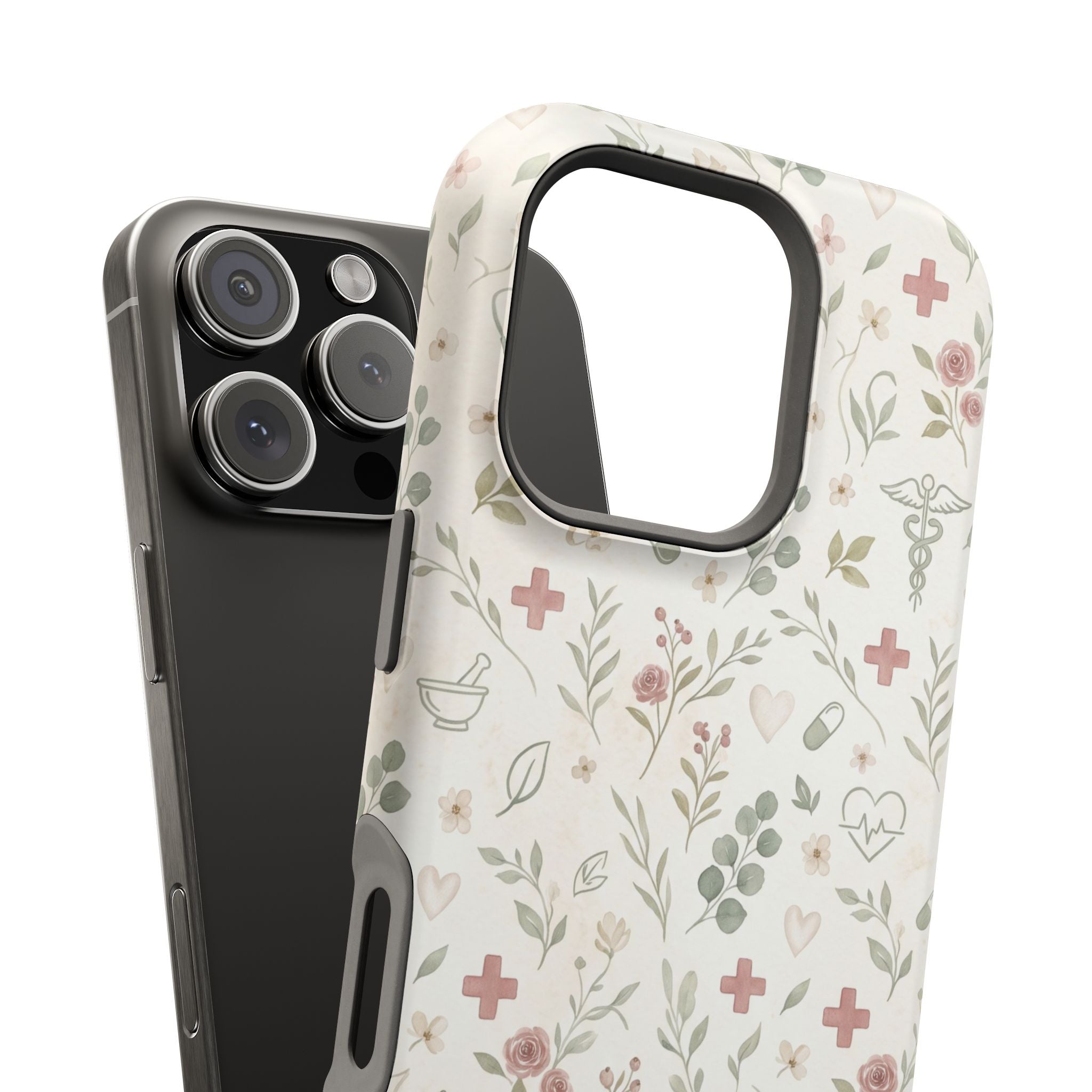 Floral Nurse Phone Case — Impact-Resistant Wireless Charging Cover
