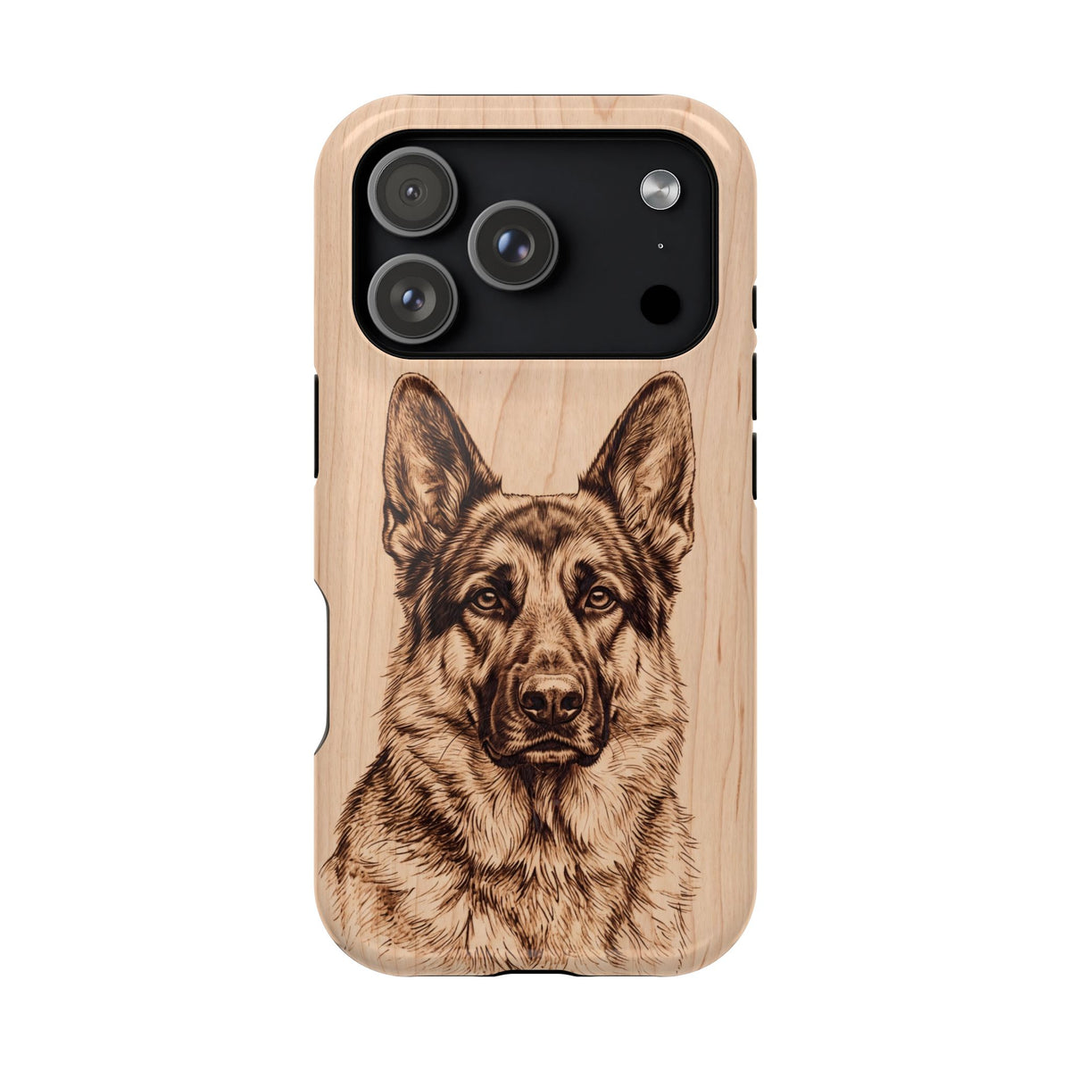 German Shepherd Phone Case | Pyrography Art — Tough Magnetic Case with Wireless Charging