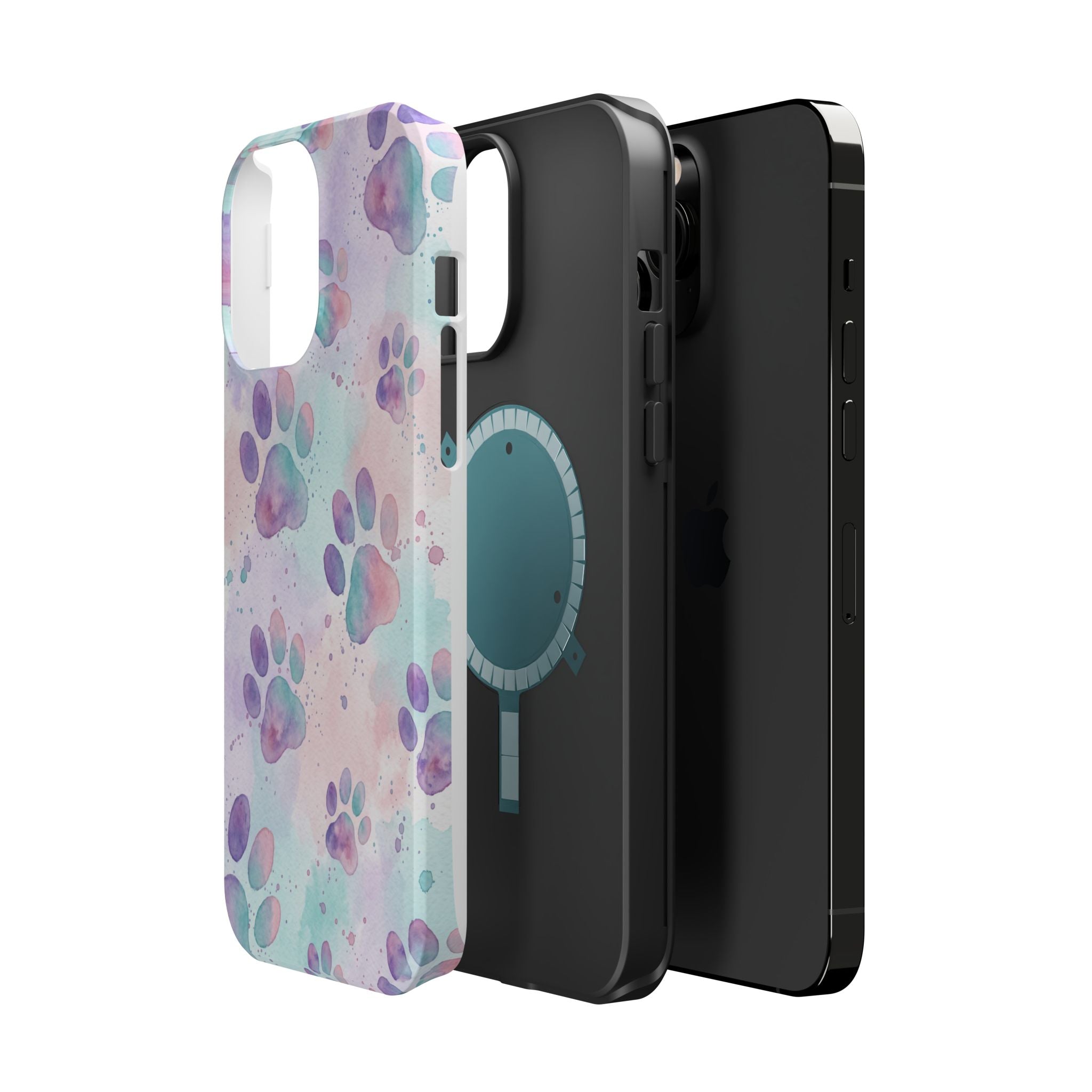 Watercolor Paw Print Phone Case — Impact-Resistant Wireless Charging Cover