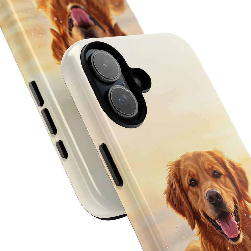 Golden Retriever Splashing in Water Phone Case | Joyful Dog at Golden Hour | iPhone & Samsung