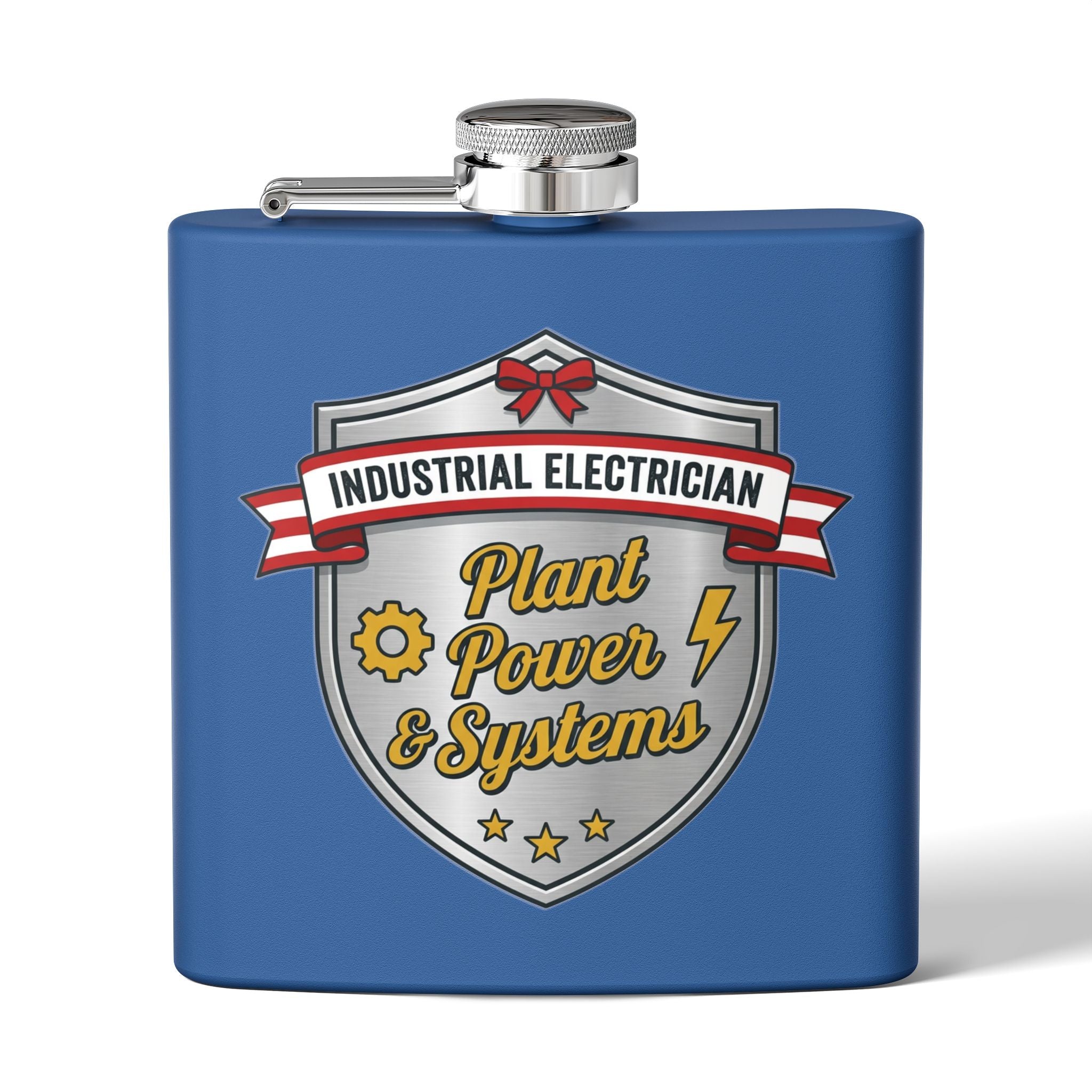 Flask — "Industrial Electrician: Plant Power & Systems" (Shield Badge) 6oz Stainless Steel Hip Flask