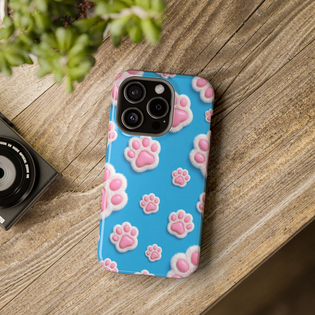 Fluffy Paw Print Phone Case | Cute 3D Pink Paw Pattern Case for Dog & Cat Lovers | iPhone & Samsung