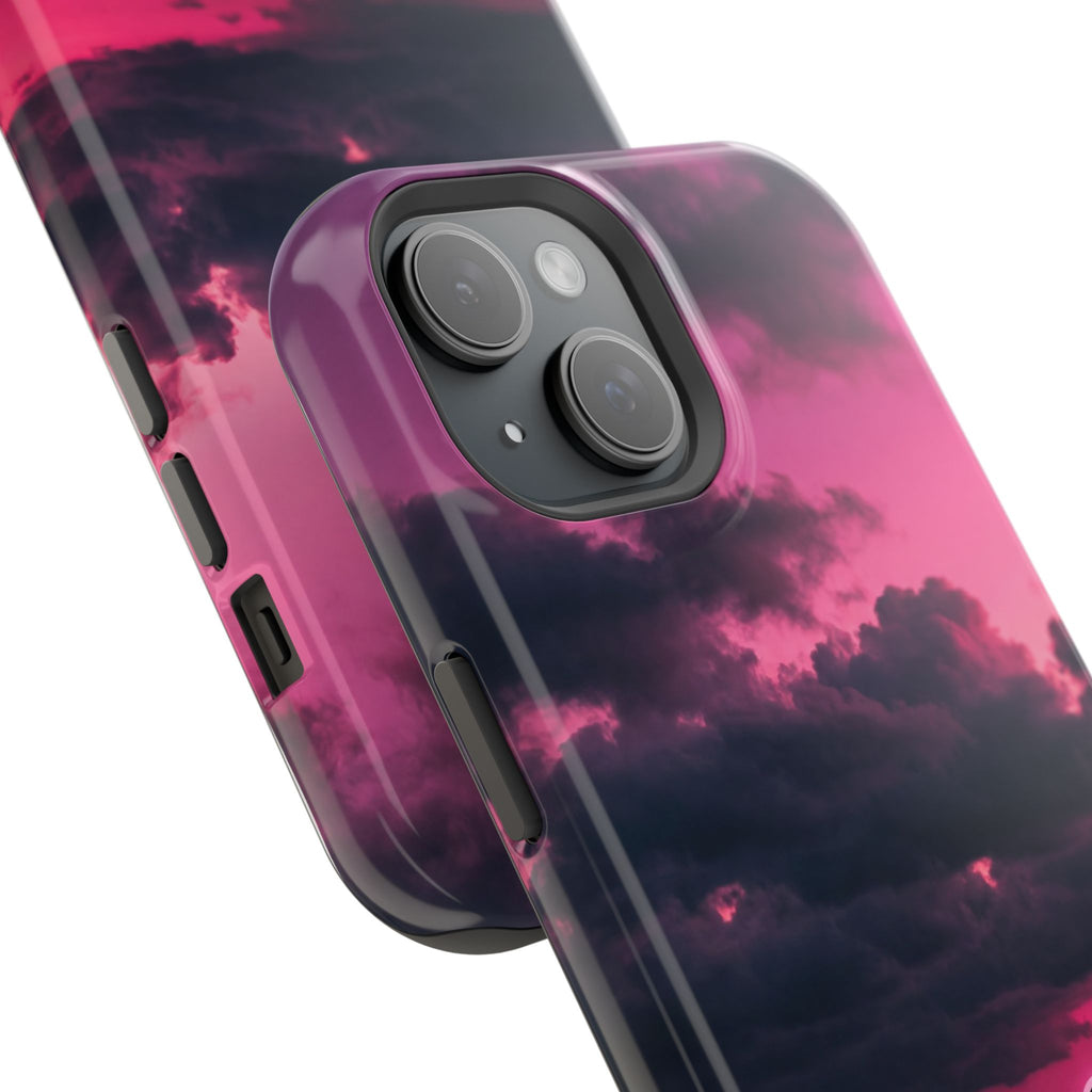 iPhone & Samsung Magnetic Impact-Resistant Phone Case — Pink Twilight Cloud with Paw Print