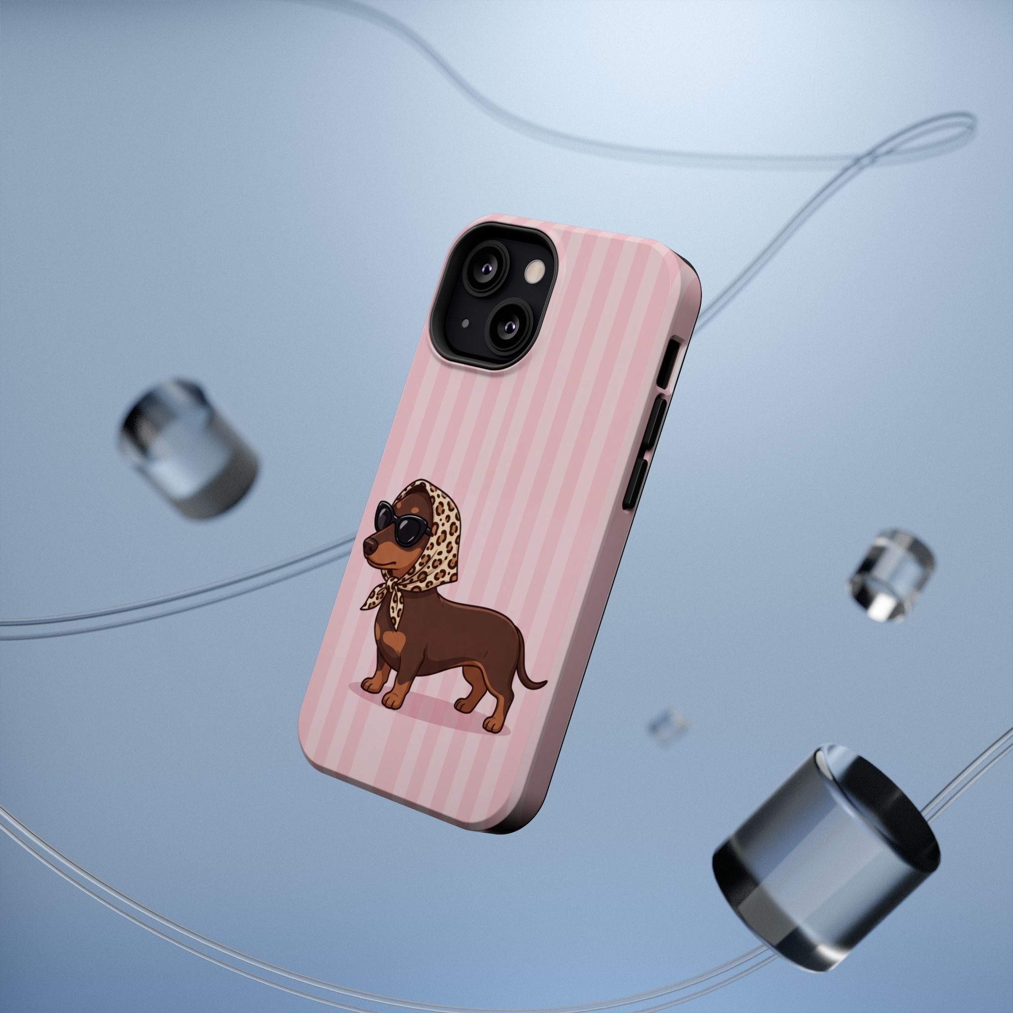 Preppy Dachshund Phone Case — Impact-Resistant Wireless Charging Cover