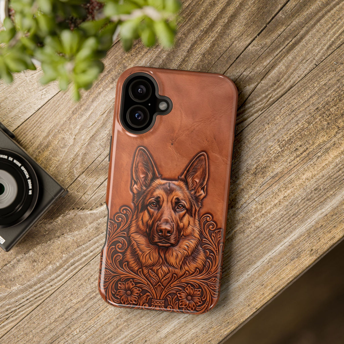 German Shepherd Phone Case | Western Tooled Art — Tough Magnetic Case with Wireless Charging