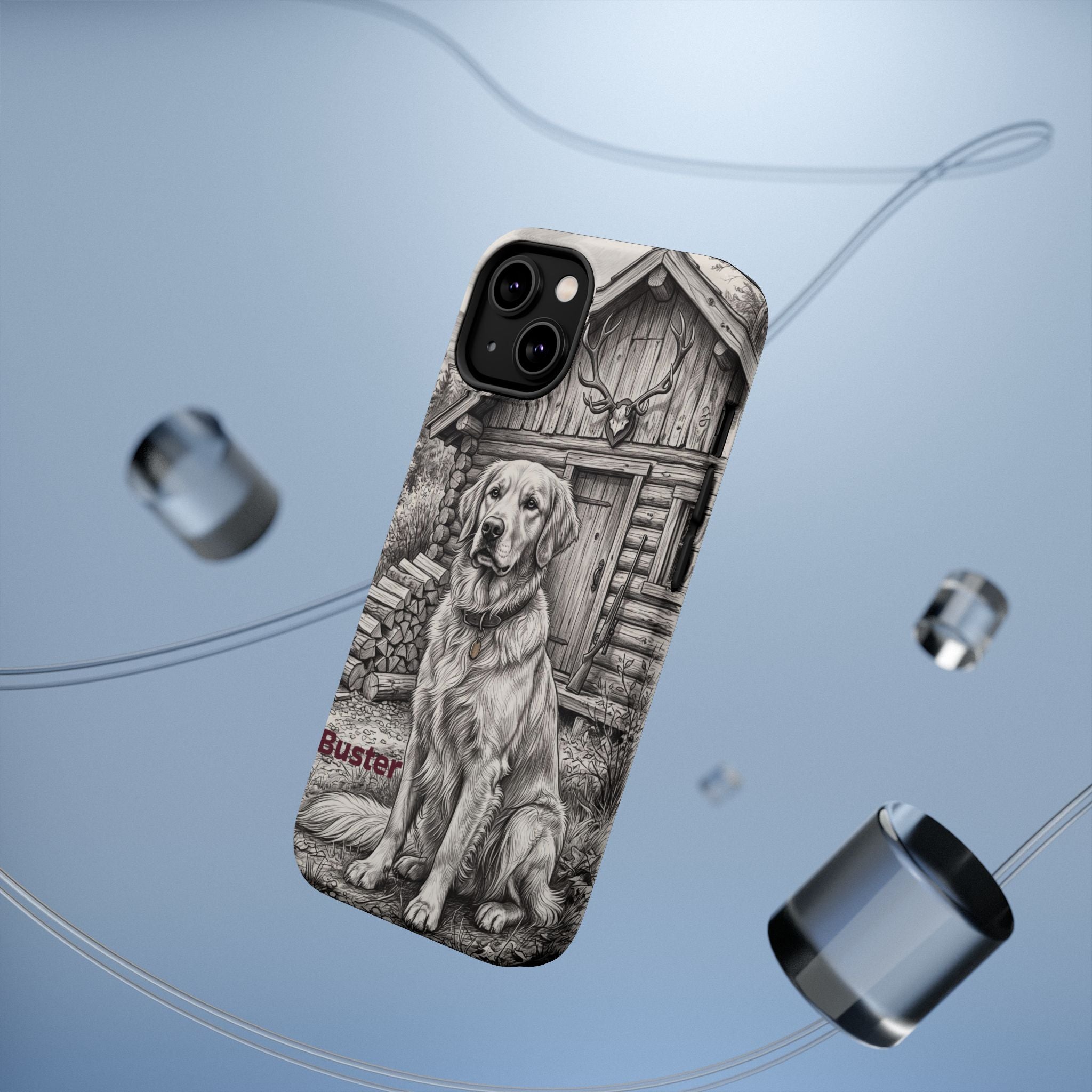 Personalized Golden Retriever Cabin Porch Phone Case — Wireless Charging Cover