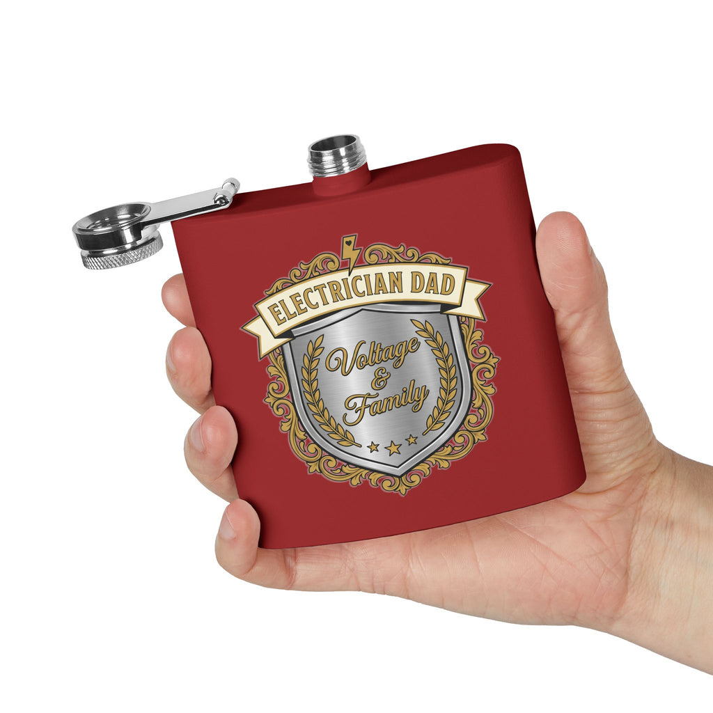 Flask — "Electrician Dad: Voltage & Family" 6oz Stainless Steel Hip Flask