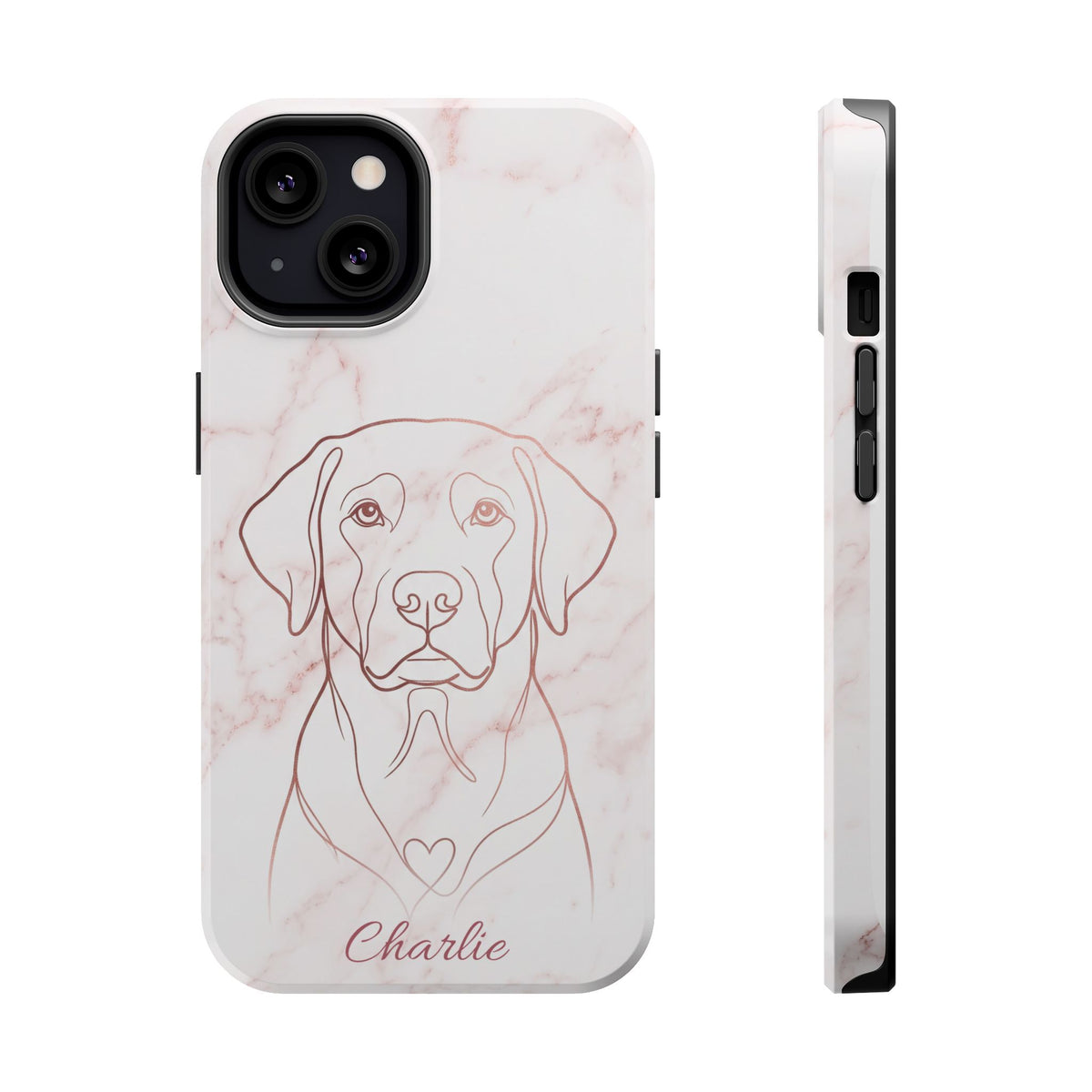 Personalized Rose Gold Marble Labrador Phone Case — Tough Magnetic Case with Wireless Charging