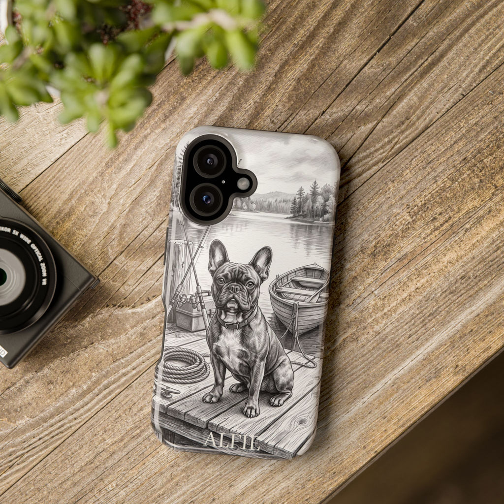 Personalized French Bulldog Lakeside Dock Phone Case — Wireless Charging Cover