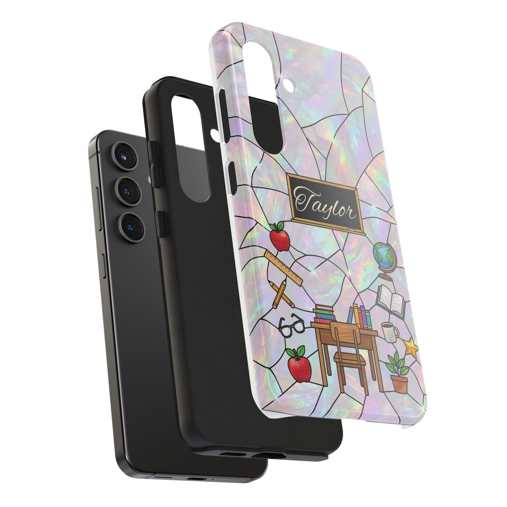 Personalized Teacher Phone Case — Custom Name Stained Glass Classroom Design