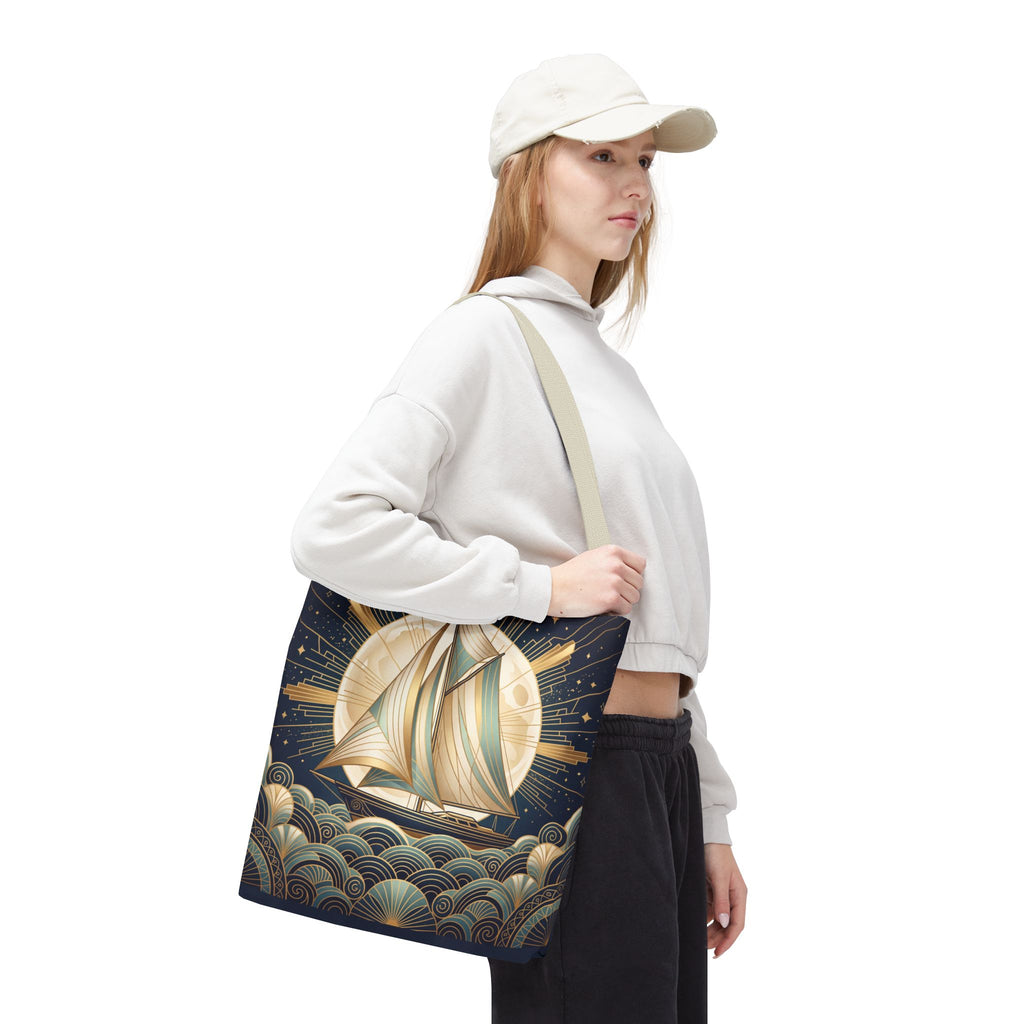 Art Deco Moonlit Sailboat Tote Bag – Starry Night Nautical Beach Bag