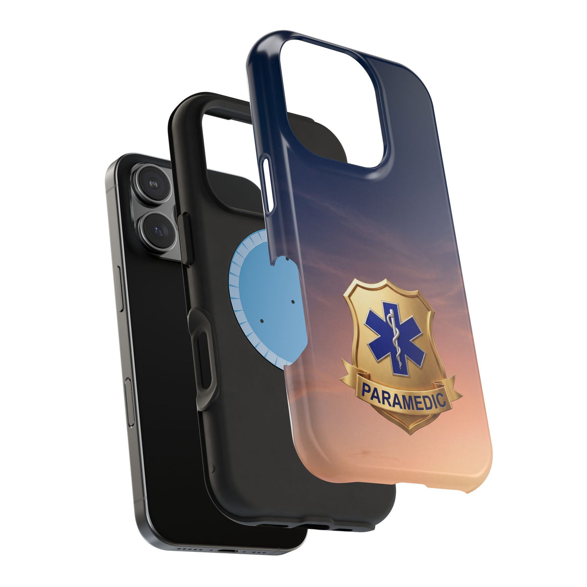 Gold Paramedic Badge Sunset Sky Phone Case — Magnetic Wireless Charging Cover