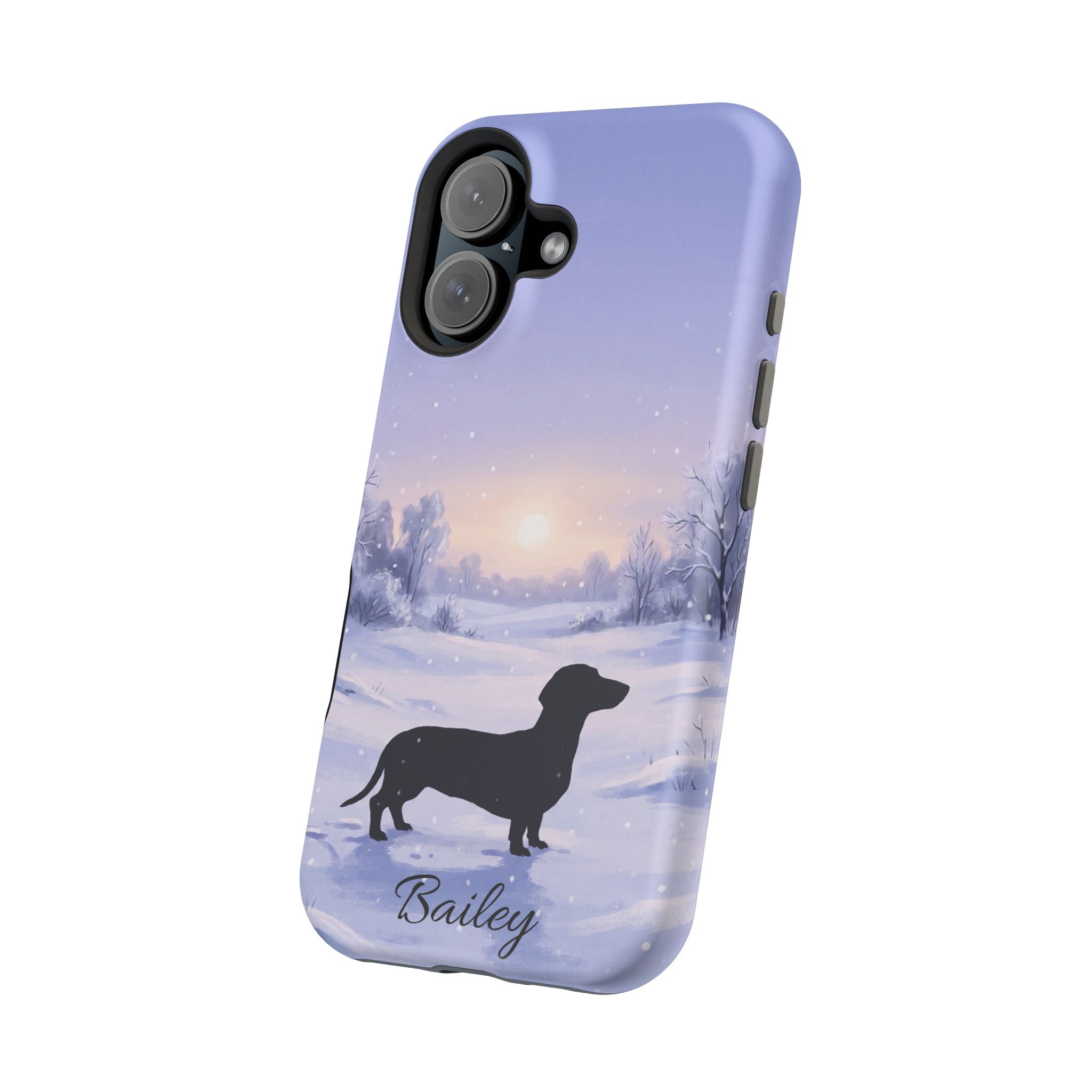 Personalized Dachshund Winter Snow Phone Case — Wireless Charging Cover