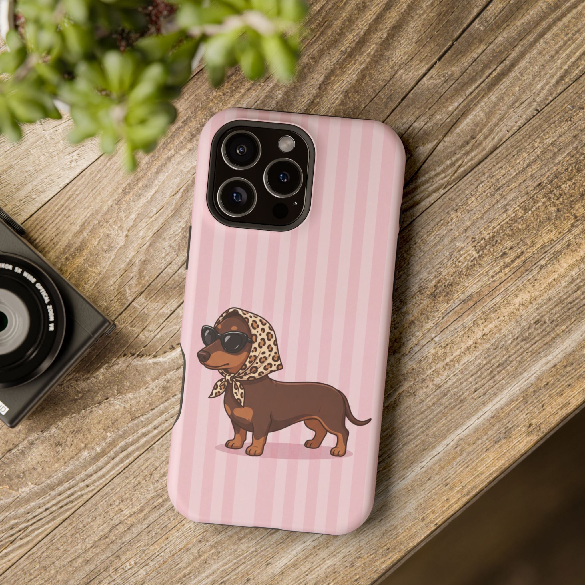 Preppy Dachshund Phone Case — Impact-Resistant Wireless Charging Cover