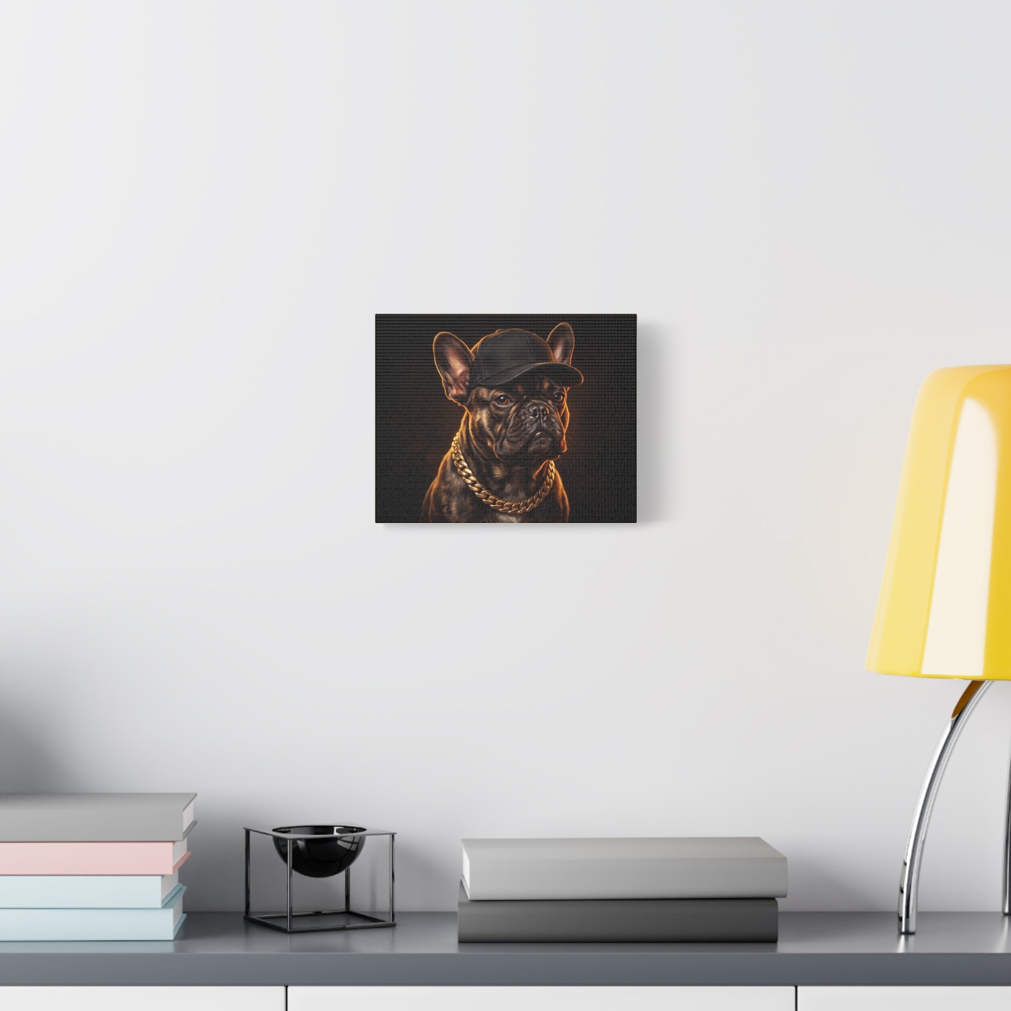 French Bulldog Portrait Canvas Print — Hip Hop Dog with Cap & Gold Chain