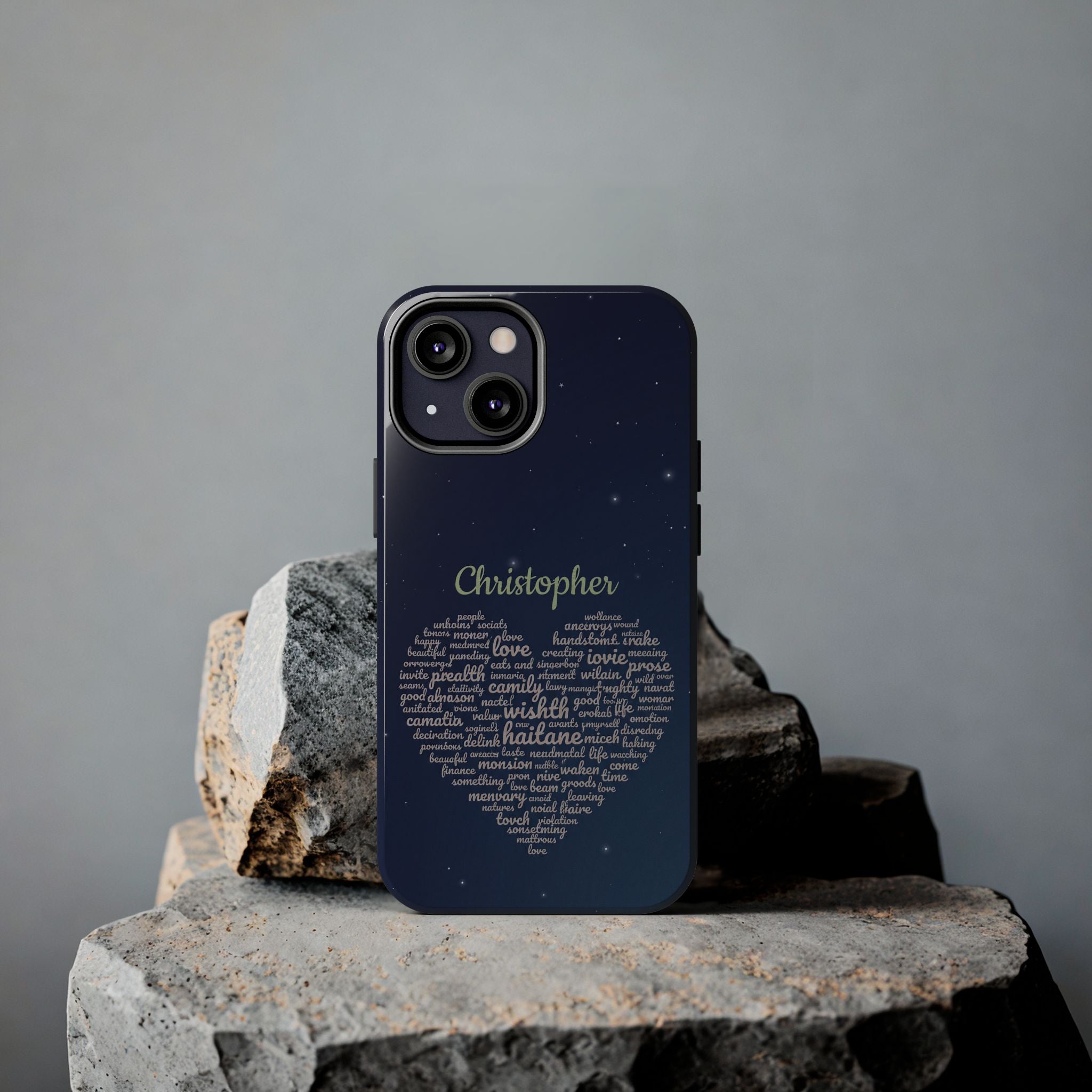 Personalized Teacher Heart Word Cloud Phone Case — Custom Name Starry Design
