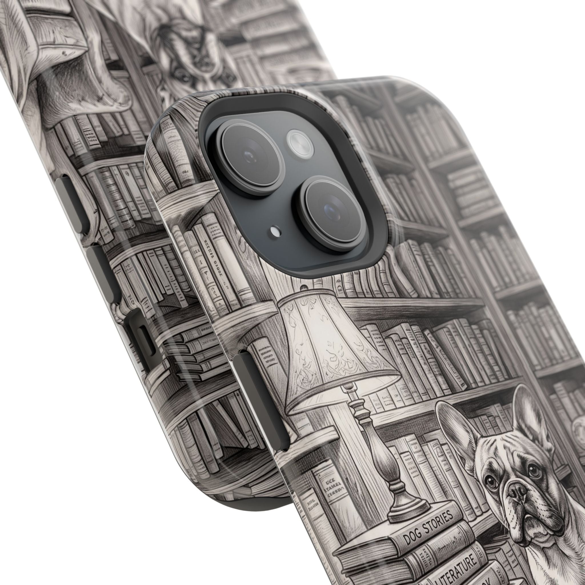 Personalized French Bulldog Library Study Phone Case — Wireless Charging Cover