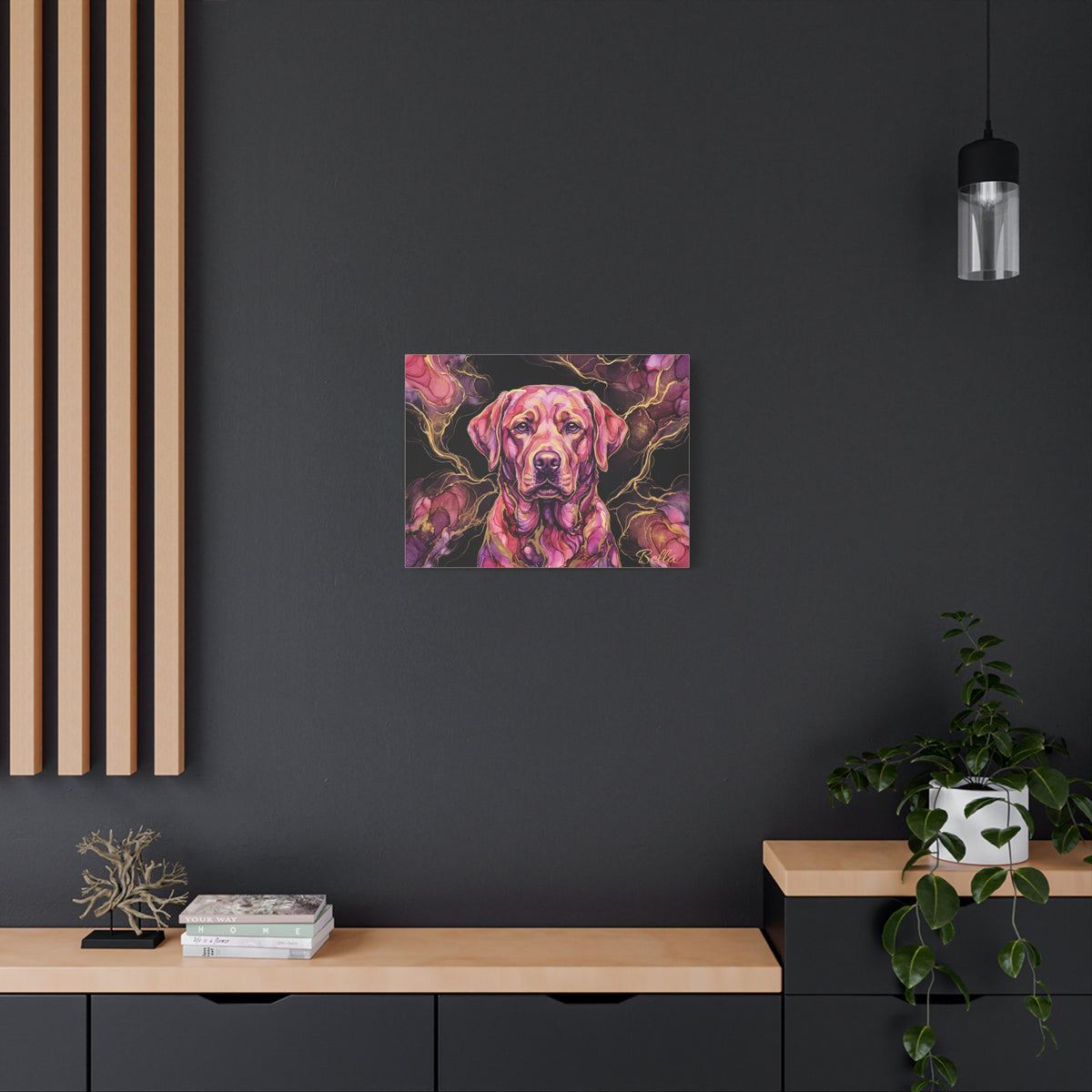Labrador Personalized Canvas | Pink Alcohol Ink & Gold Marble Wall Art