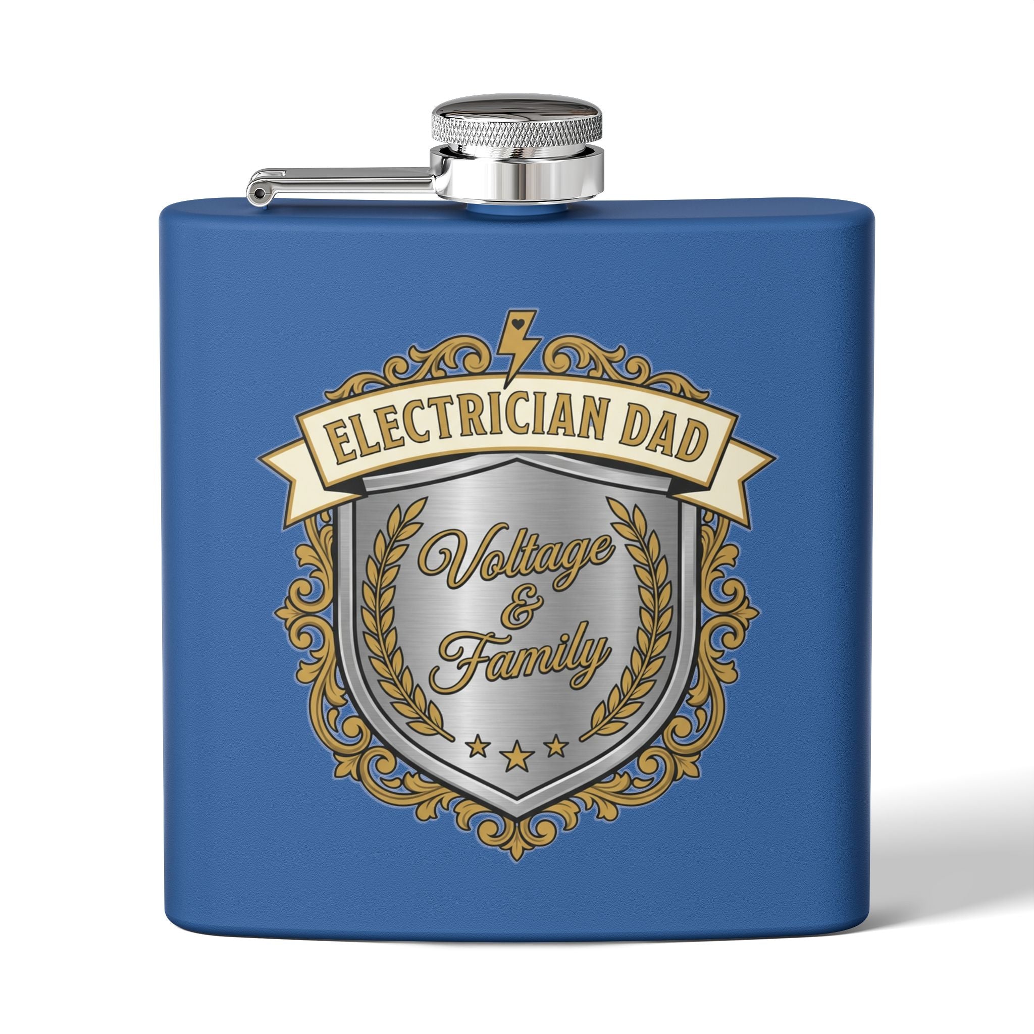 Flask — "Electrician Dad: Voltage & Family" 6oz Stainless Steel Hip Flask