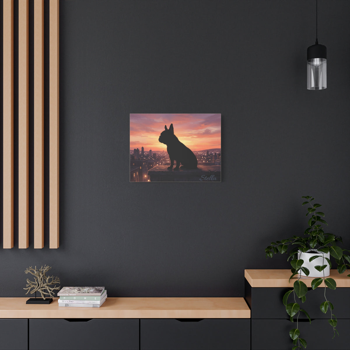 French Bulldog Silhouette Personalized Canvas | Sunset City Skyline Wall Art