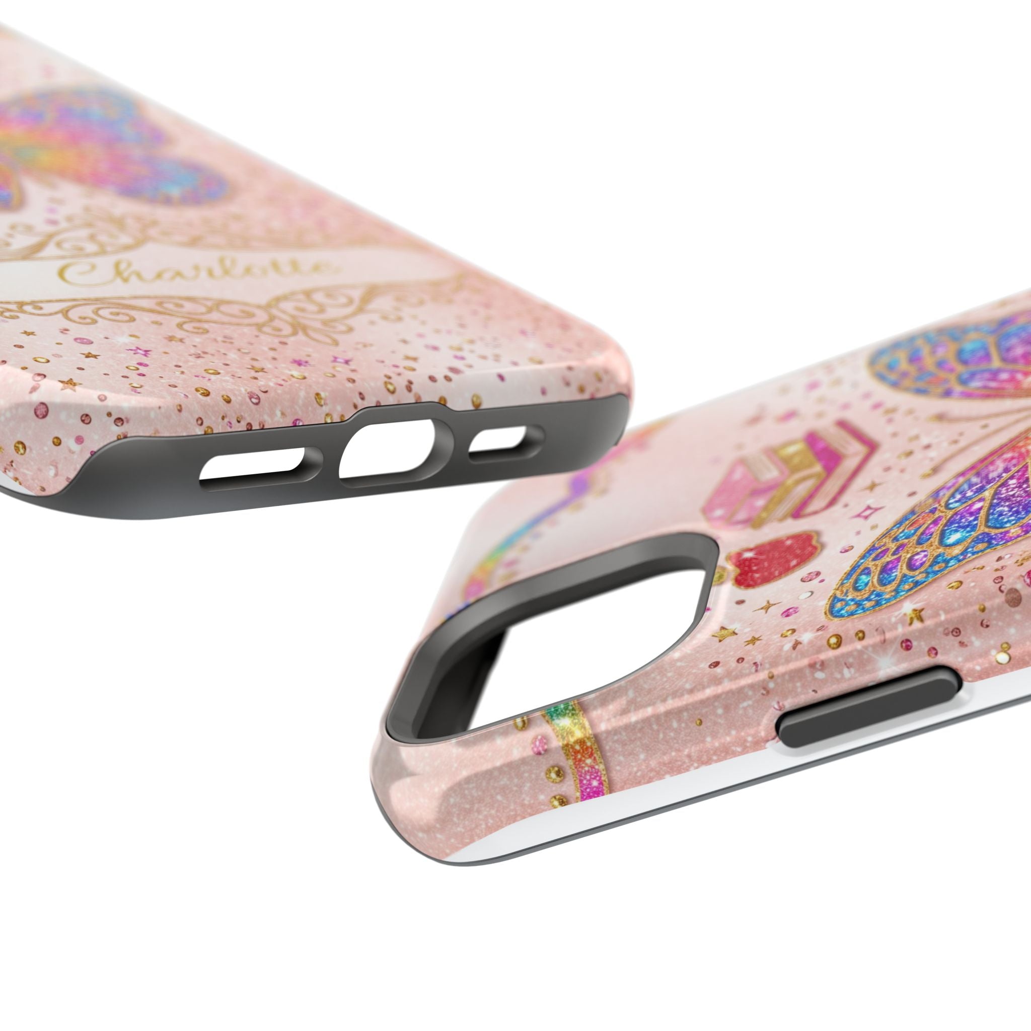 Blush Glitter Butterfly Personalized Teacher Phone Case — Wireless Charging Cover