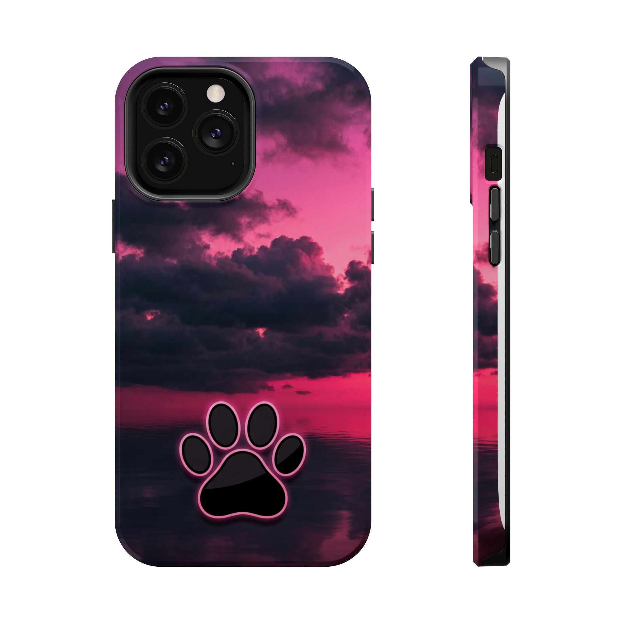 Pink Sky Paw Print Phone Case — Impact-Resistant Wireless Charging Cover