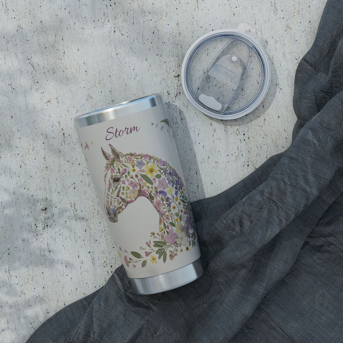 Horse Personalized Tumbler | Pressed Wildflower Art — 20 oz Stainless Travel Mug