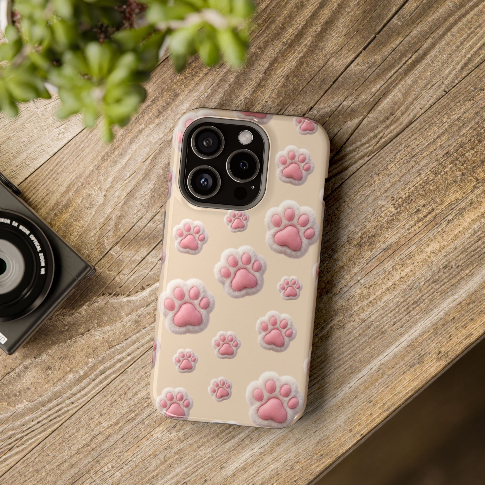 Pink Paw Print Phone Case — Impact-Resistant Wireless Charging Cover