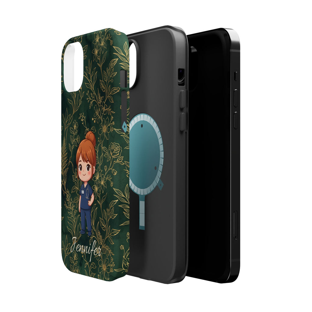 Personalized Nurse Botanical Phone Case — Impact-Resistant Wireless Charging Cover